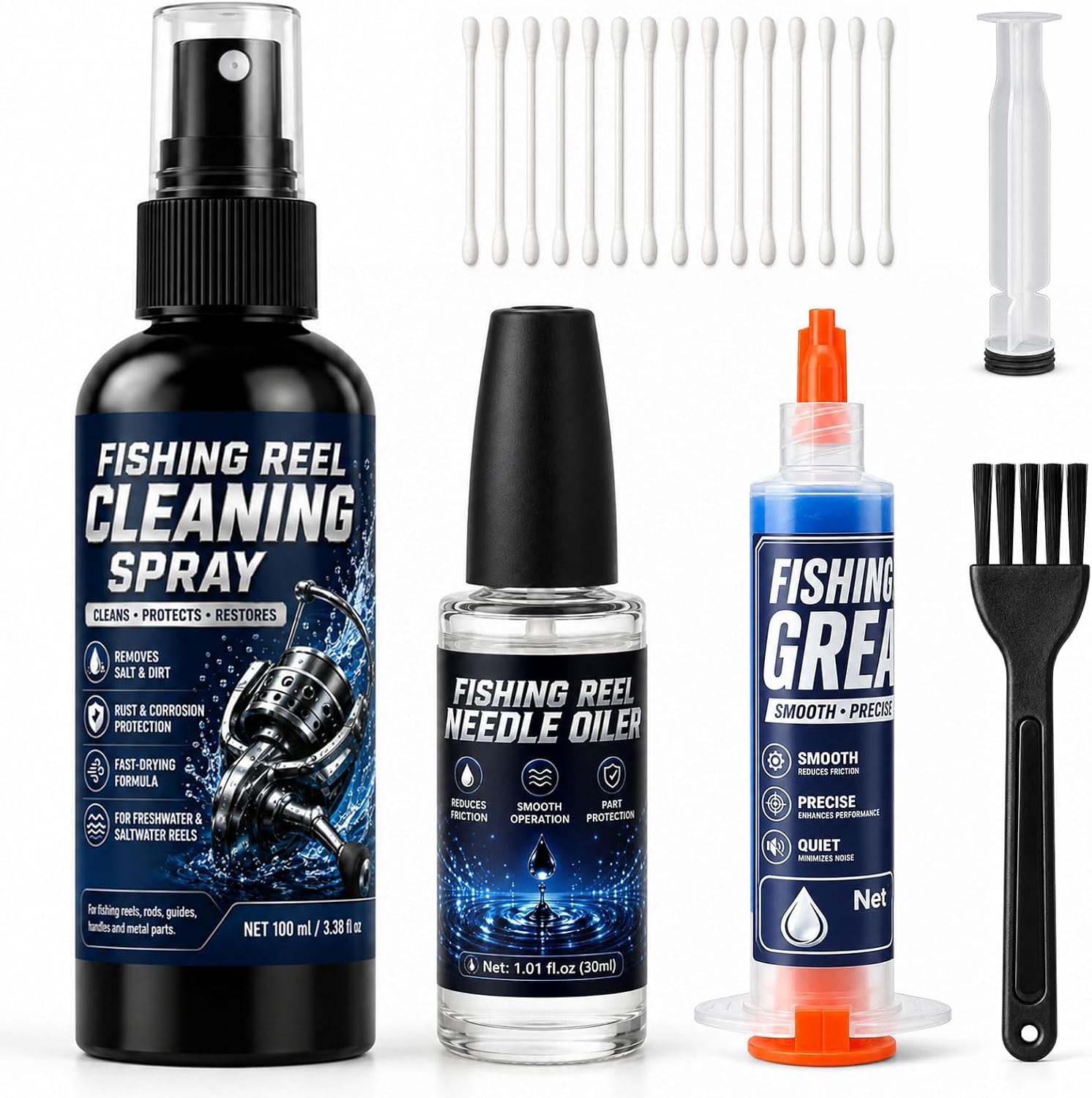 Fishing Reel Care Kit for Lubricate, Protect & Clean | Marine & Tackle Reel Care Kit with Fishing Reel Cleaner, Fishing Reel Oil & Grease - Fish Reel Maintenance Kit