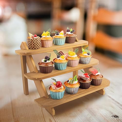 Miniatura 4 de Soporte de exhibición elevador de madera, soportes de exhibición de aretes de 3 niveles, soporte de cupcakes de granja, estante de exhibición para