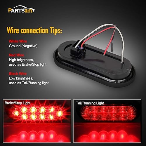 Miniatura 6 de Partsam Kit de luces LED ovaladas para remolque de camión de 12 V con marcadores laterales de barra de luz de identificación, cable de remolque de 7