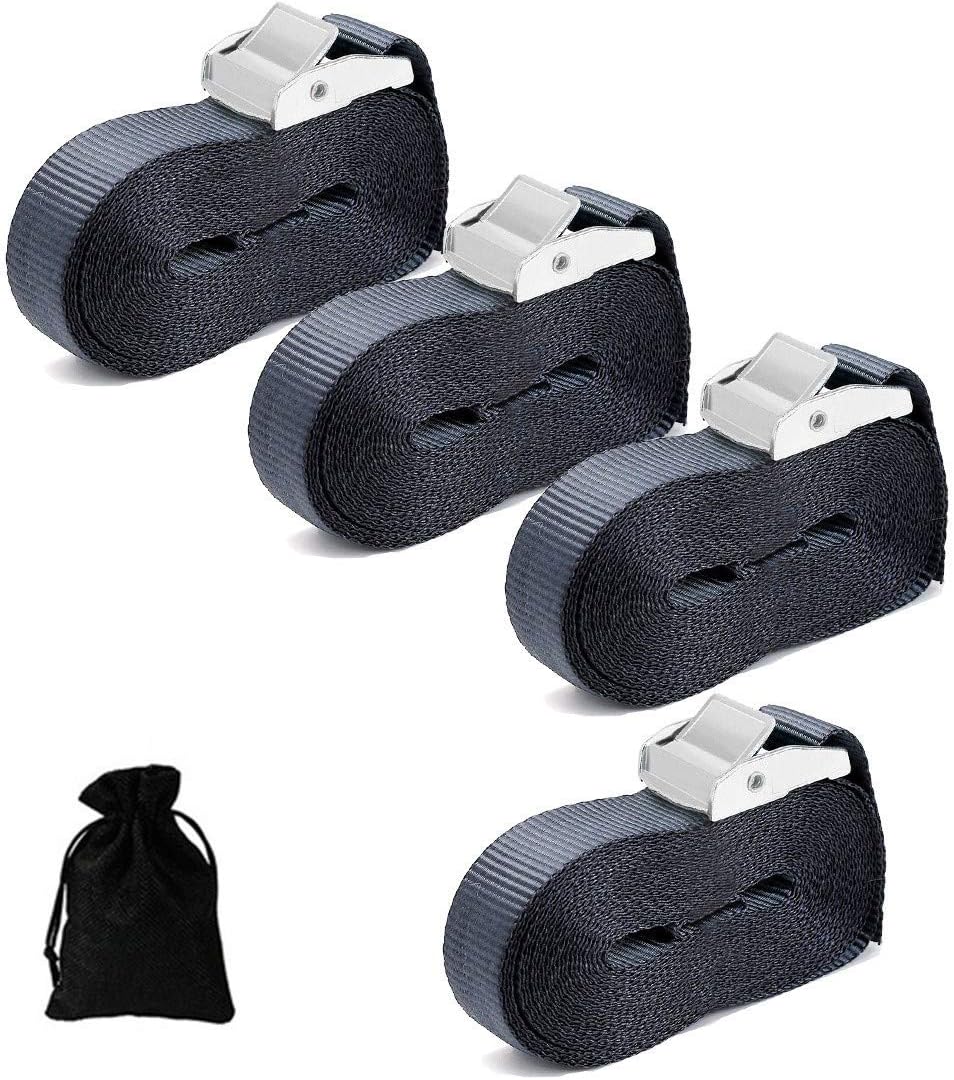 CCUCKY Lashing Strap, Pack Of 4 Pieces Heavy Duty Cargo Tie-down Straps, Strong Hold Cargo Strap With Smooth Zinc Alloy Buckle,3.66 Meters Length Ratchet Tie-Down Straps