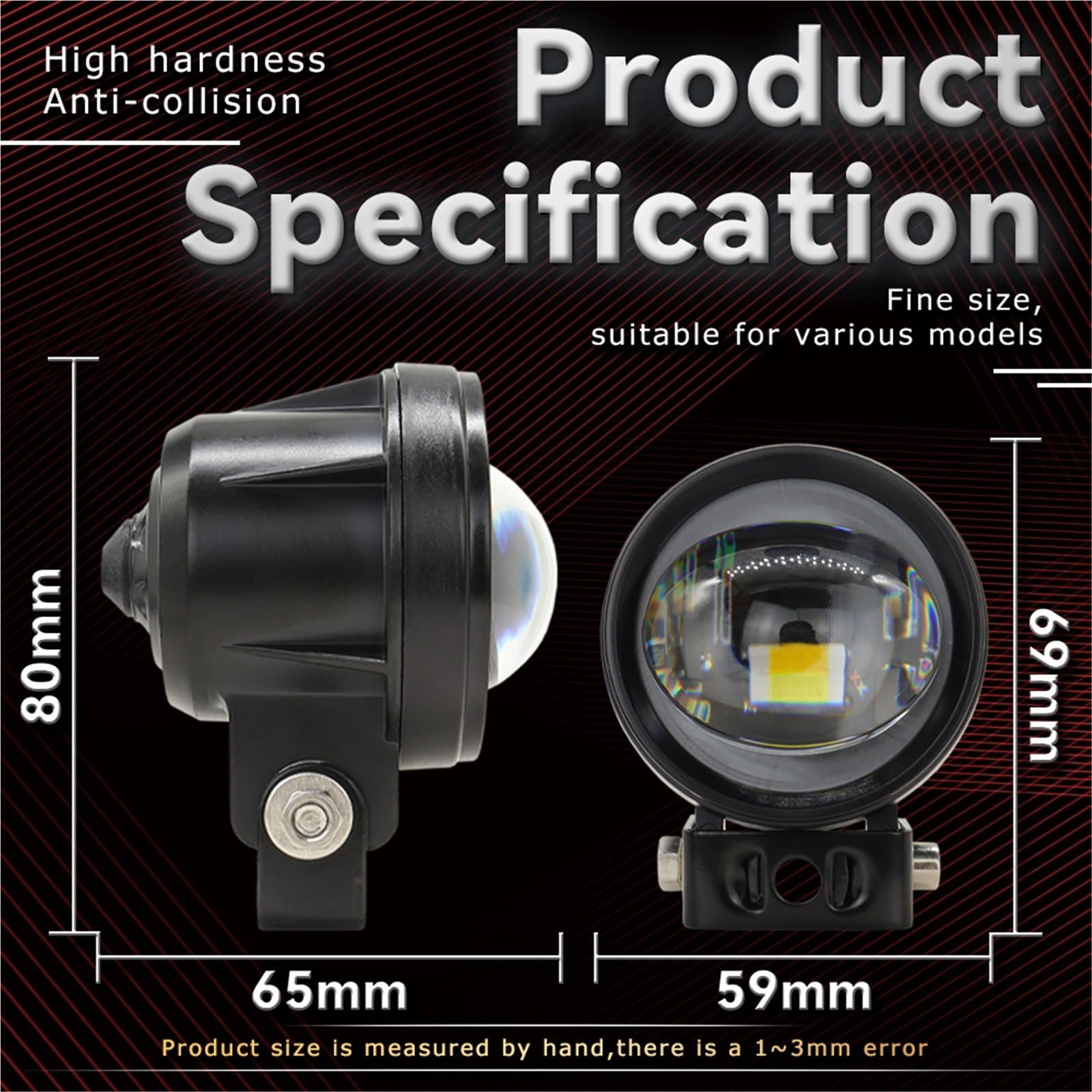 Motorcycle front light bar Ampoules à lentille de 2 pouces, feux auxiliaires de conduite pour moto 4x4 tout-terrain, scooter, projecteurs, éclairage LED pour moteur Phare de moto(2PCS)
