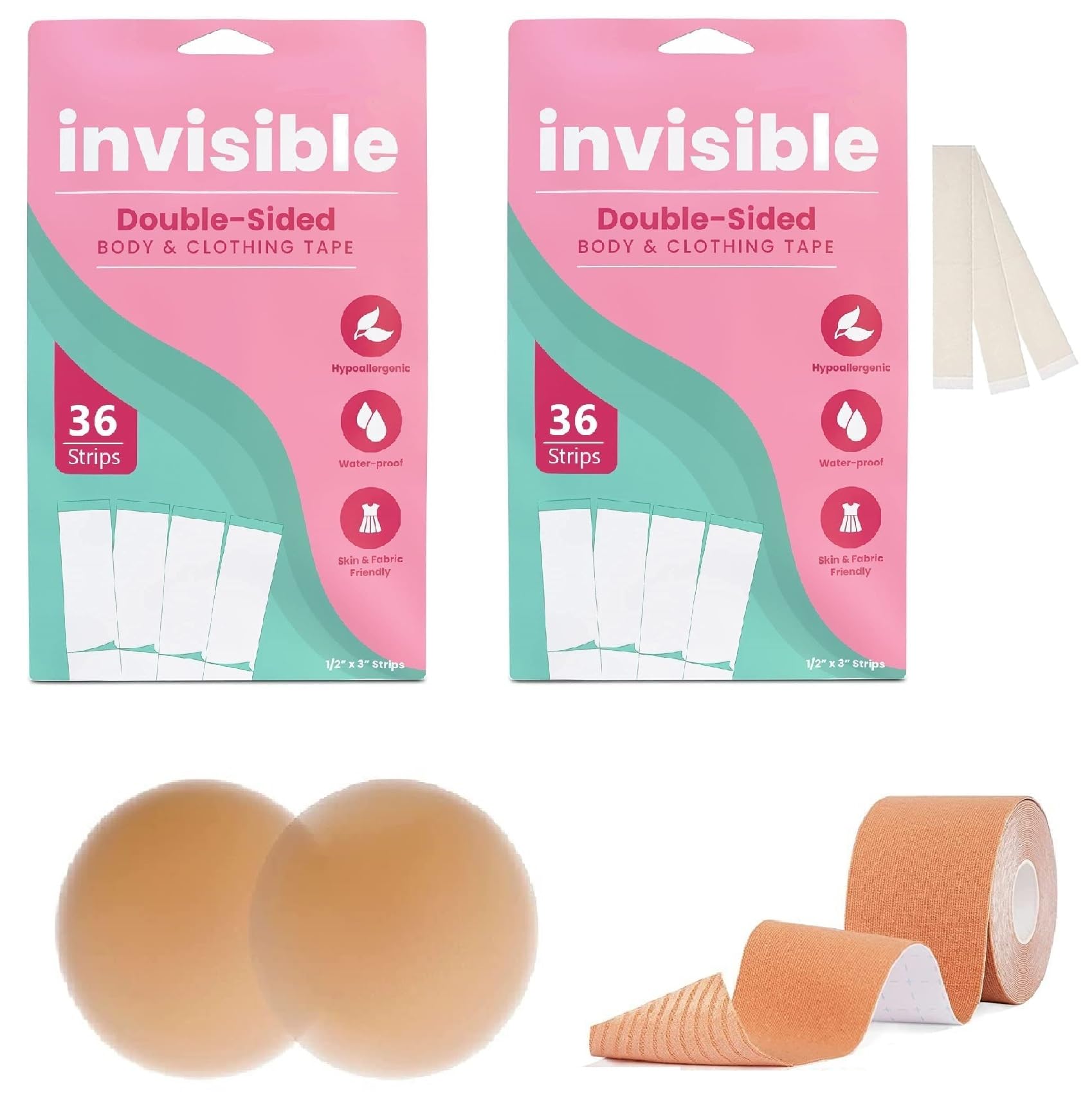 lakshminarayan sales 1pcs Boob Tape for Breast Lift Tape for Strapless Dress + 1 Pair Reusable Adhesive Silicone Nipple Covers + 72pcs Double Sided Fashion Dressing Invisible Body Tape for Woman-picture-46
