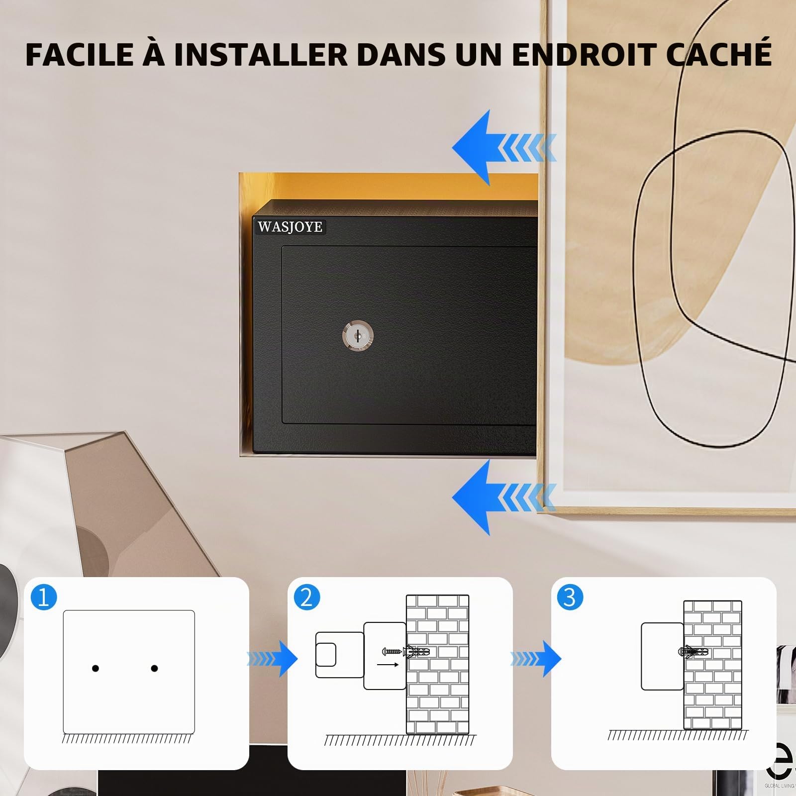WASJOYE Mini Coffre Fort Domestique,23 * 17 * 17cm Coffre Fort Serrure à clé de Sécurité - Petit Coffre Fort pour la maison,L'argent, de documents,de bijoux,de passeports 6.6L