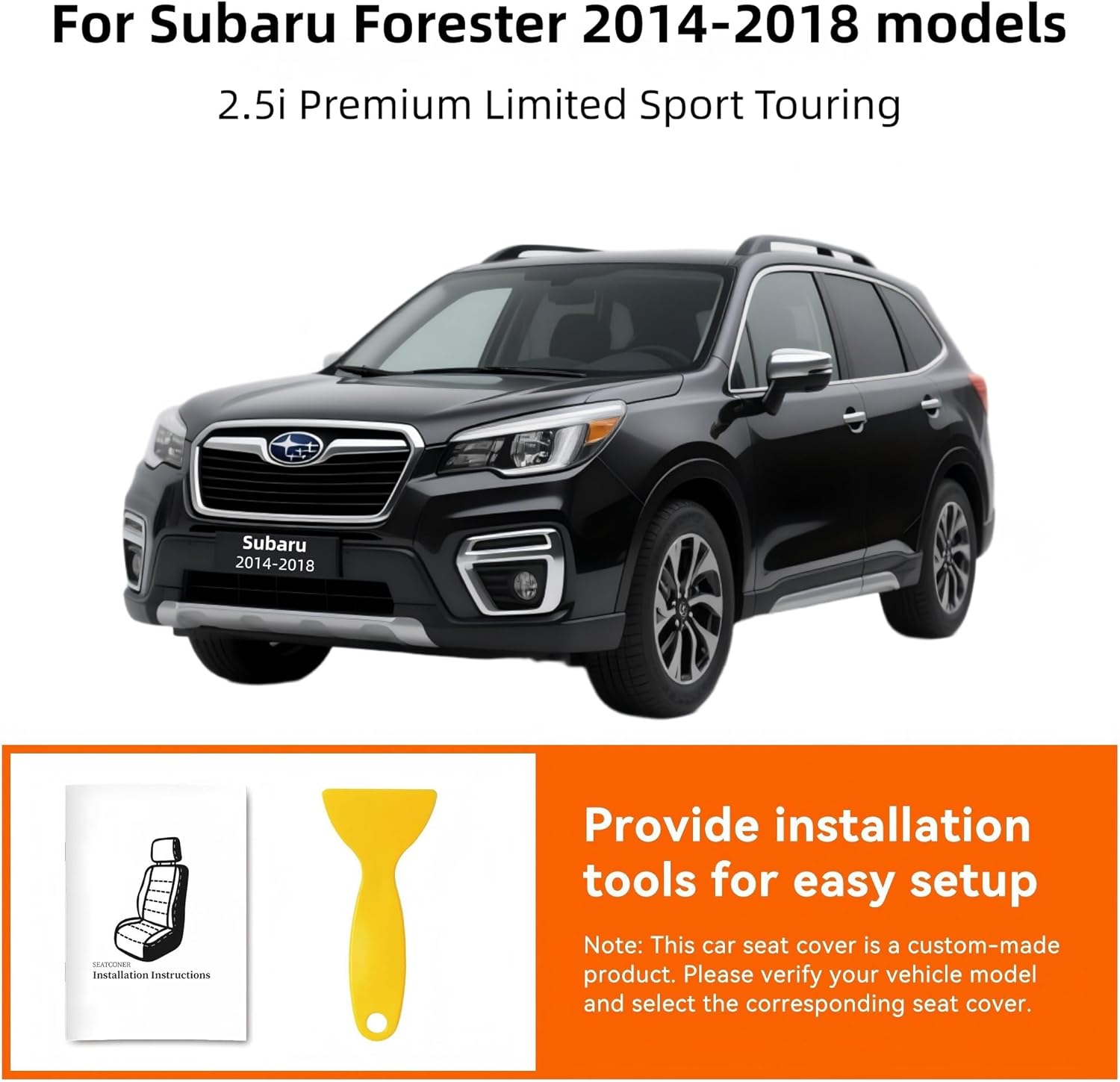 Custom Fit Forester Seat Covers for Subaru Forester 2014 2015 2016 2017 2018,2.5i,Limited,Premium,Sport,Touring, Faux Leather, 2-Row Full Set(Black)