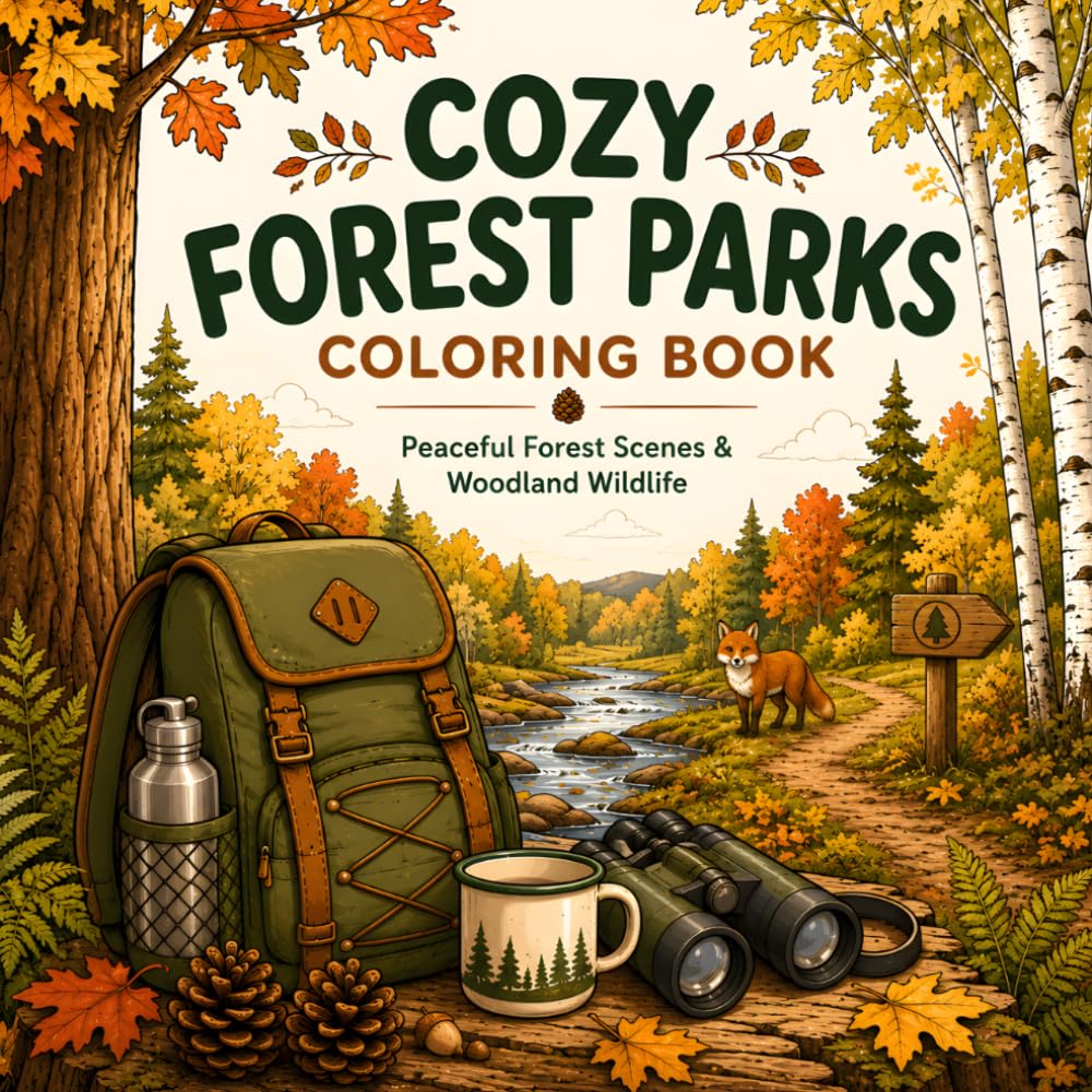 Cozy Forest Parks Coloring Book: Peaceful Forest Scenes, Woodland Wildlife, Cozy Outdoor Adventures, National Parks & National Forests, Relaxing ... Book for Teens and Adults (30 Page Studio)