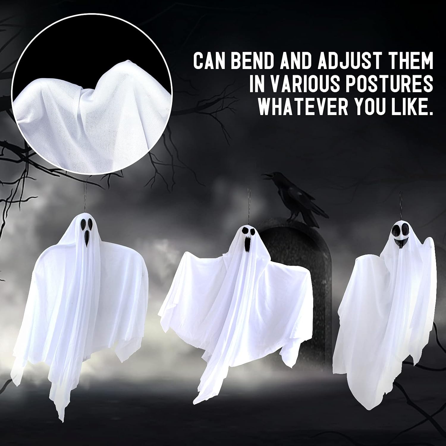 4 Pcs 31.5" Hanging Ghosts Halloween Decorations Outdoor, Hanging Ghosts Halloween Decor for Garden Yard Patio Lawn