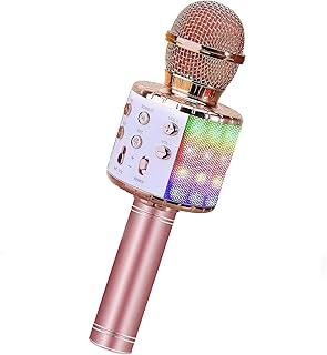 ShinePick Karaoke Wireless Microphone, Recording & Singing Microphone for Kids, 5 Different Voice Changers, Dancing LED Li…