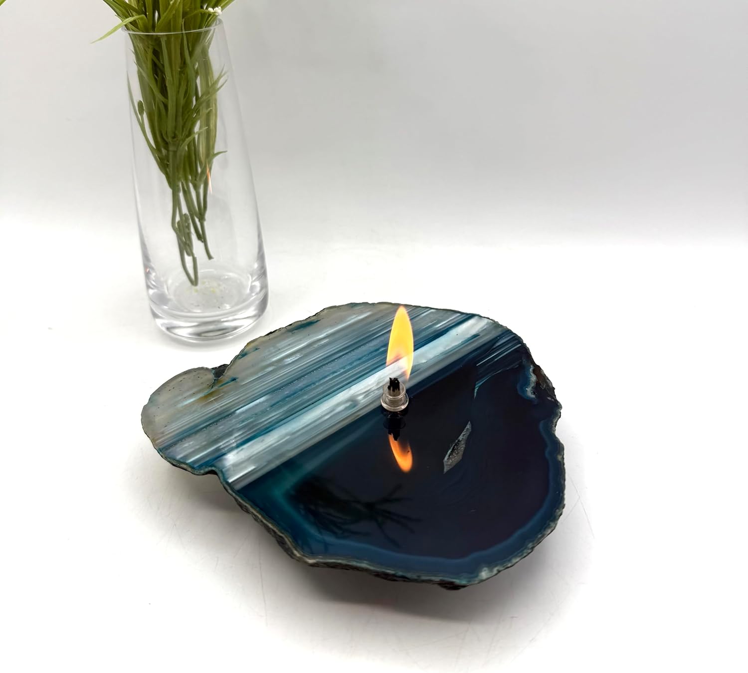 Teal Agate Oil Candle Lamp | 5.5"x6" Natural Stone Oil Candle – Handcrafted Rock Candle with Refillable Wick – Unique Home Décor & Gift #4526