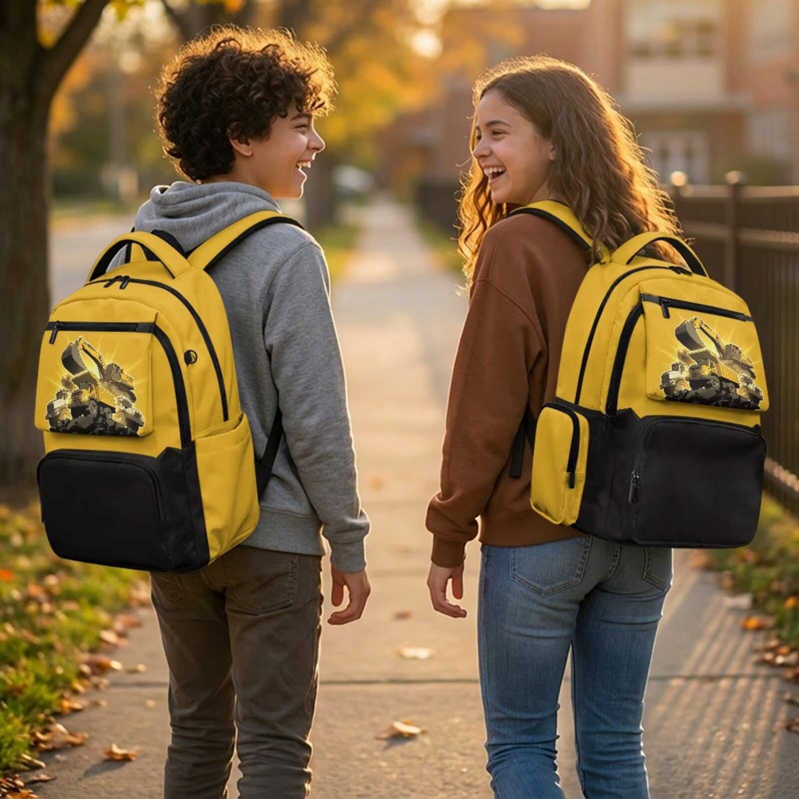 Dolyues Dinosaurier-Rucksack mit Lunchbox für Jungen, 4. Klasse, Schulanfang, Büchertasche für Grundschulkinder, Alter 8–10 Jahre, 4 Stück, Bagger, Tagesrucksack