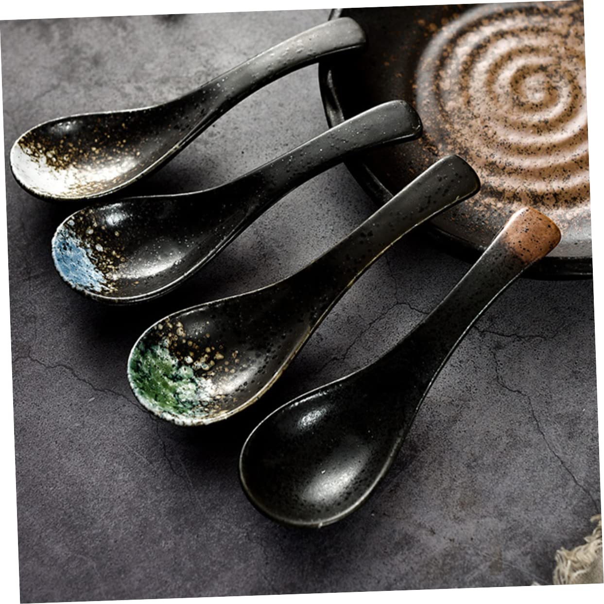 Cabilock Ramen Spoons Set of 6 Ceramic Soup Spoons Japanese Design for Soup Honey Porridge