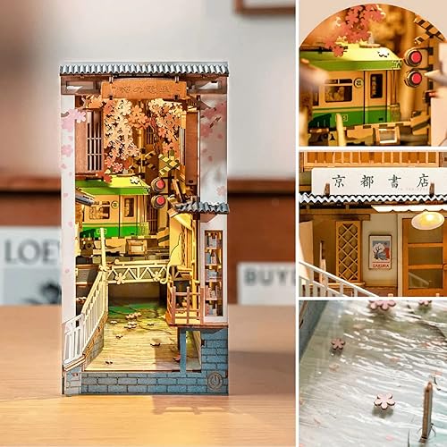 Miniatura 7 de Rolife Kits de rincón de libros de bricolaje LED decorativo para estantería, kit de modelo en miniatura, rompecabezas 3D de madera para adultos,