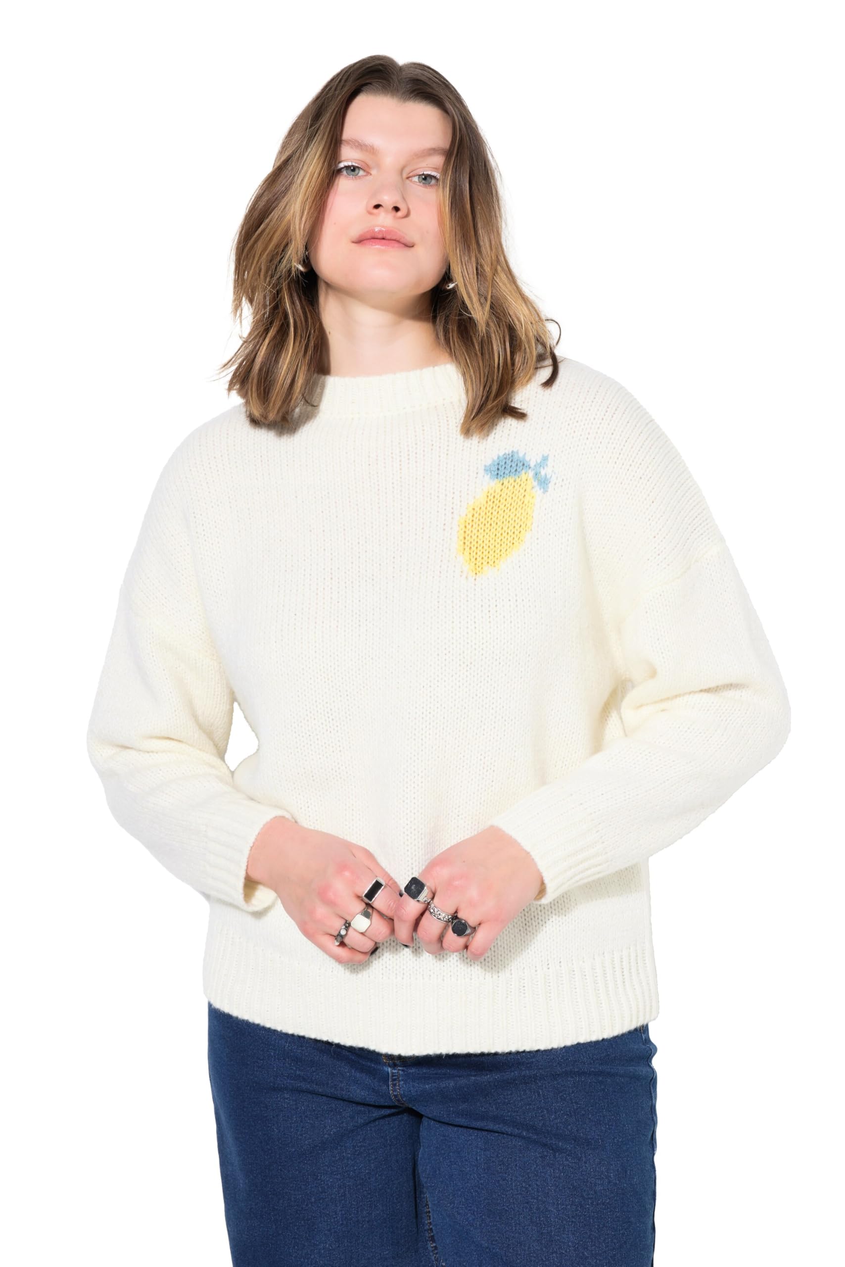 Studio Untold Damen große Größen Übergrößen Plus Size Pullover, Oversize Shape, Zitronen-Motiv auf dem Rücken 839796