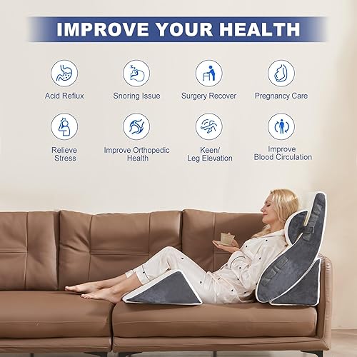 Miniatura 5 de Juego de 4 almohadas ortopédicas de cuña para dormir, almohadas de apoyo de espuma poscirugía para aliviar el dolor de espalda, cuello y piernas,