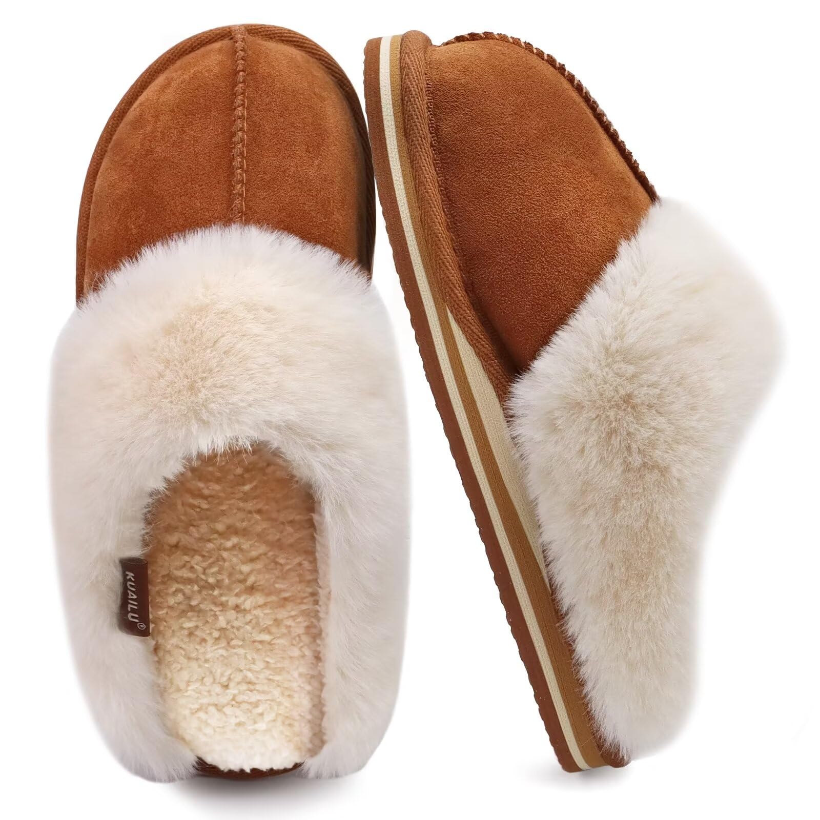 KuaiLu Pantofole Donna Invernali Pelose Pelle Chiuse Ciabatte Casa Calde Peluche Pelo Foderata Babbucce Comode Memory Foam Slippers Antiscivolo Suola Scarpe