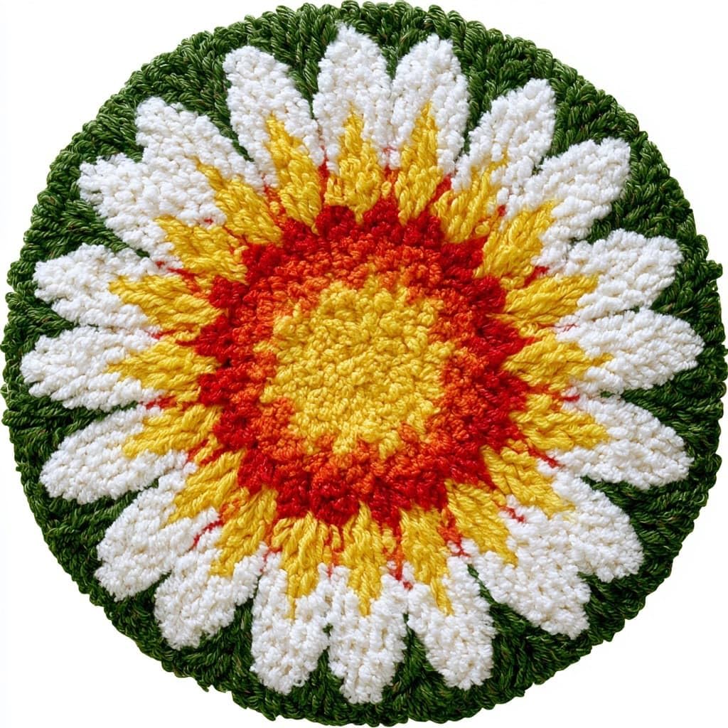 AMBATTERY Round Shape Latch Hook Kits Rug,Daisy Flowers