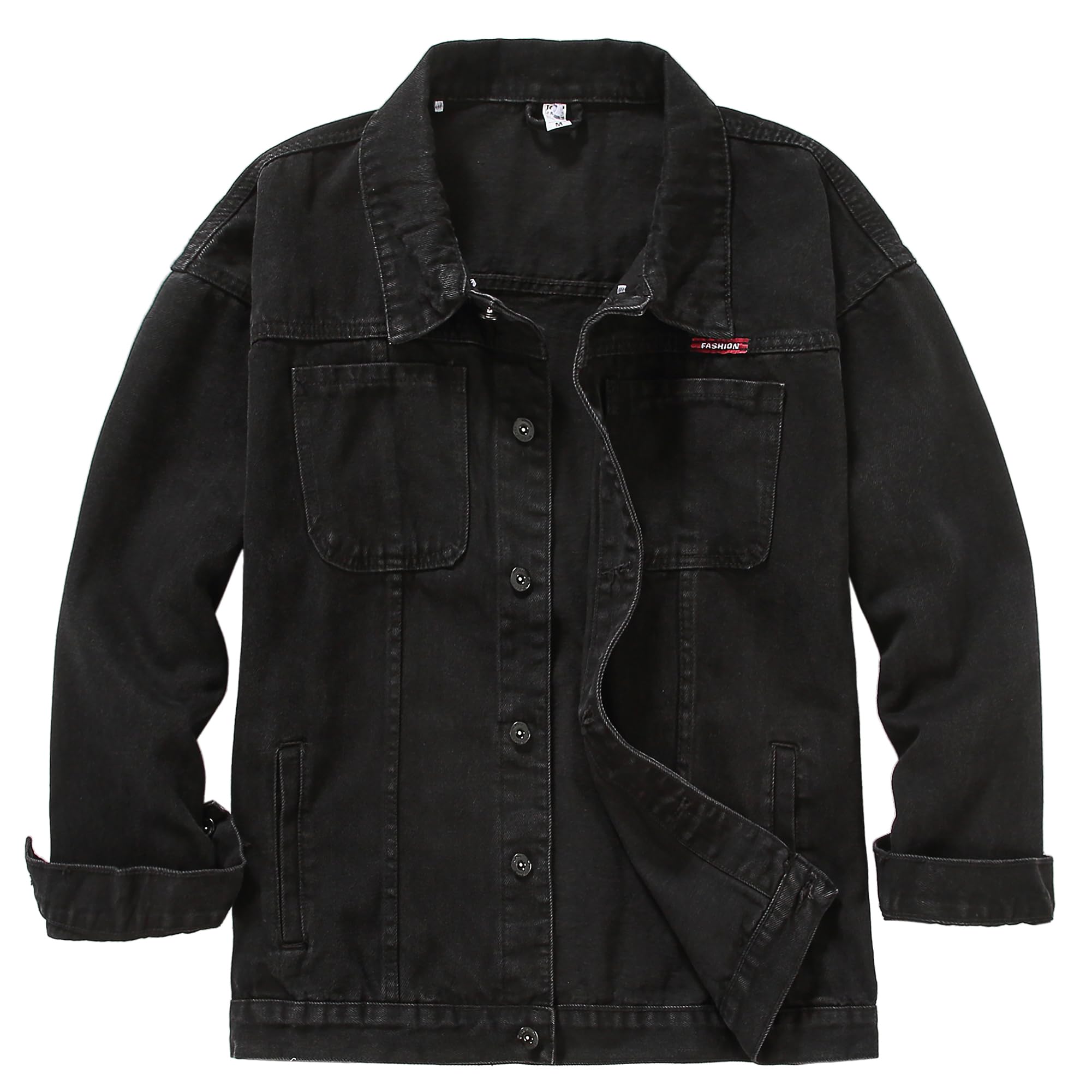 DOSLAVIDA Men's Distressed Denim Jacket Unisex Button Down Jean Coat Casual Long Sleeve Trucker Hooded Jackets Outwear