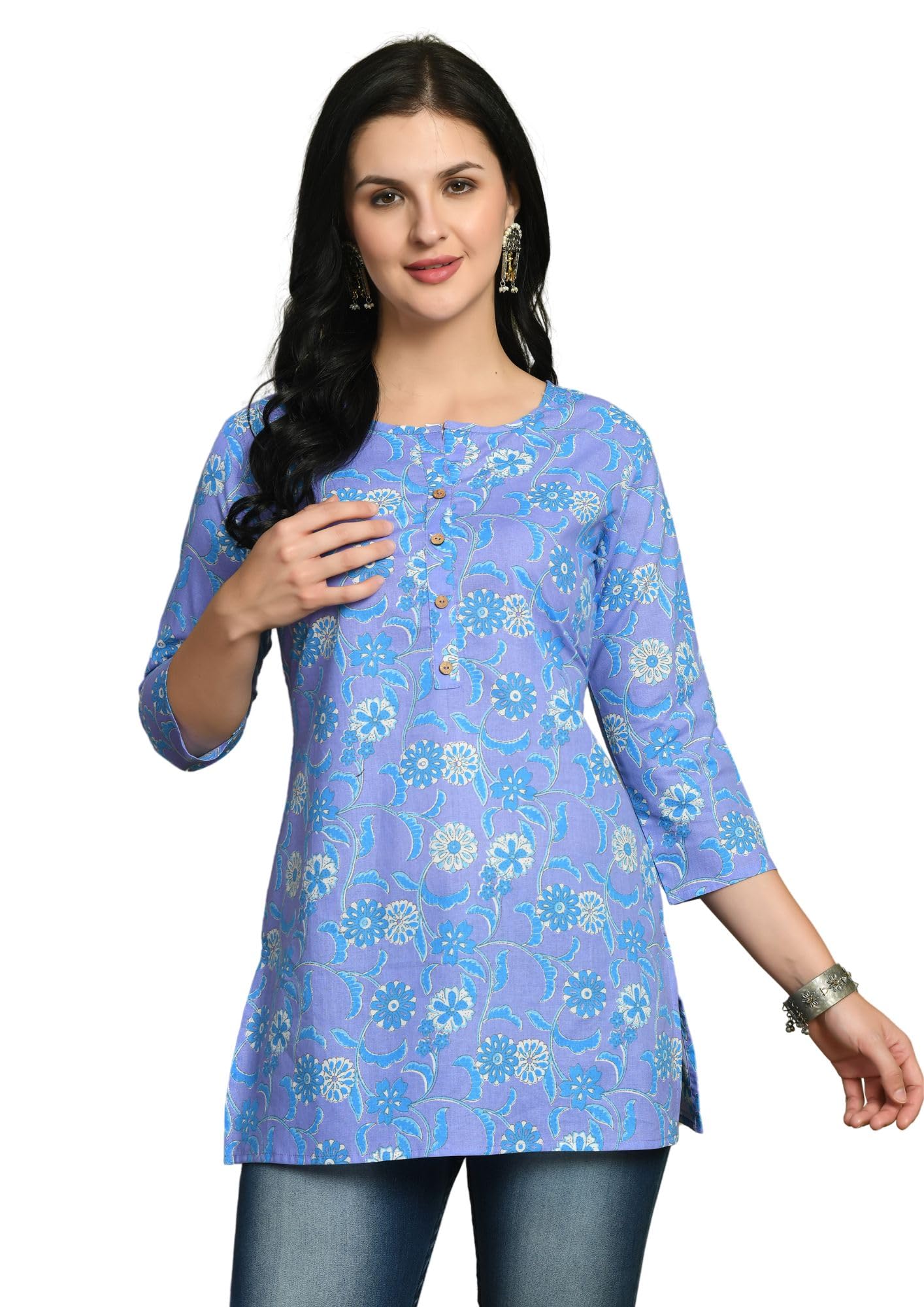 feranoid Designer 4 Button Short Straight Kurti with 3 Quarter Sleeves