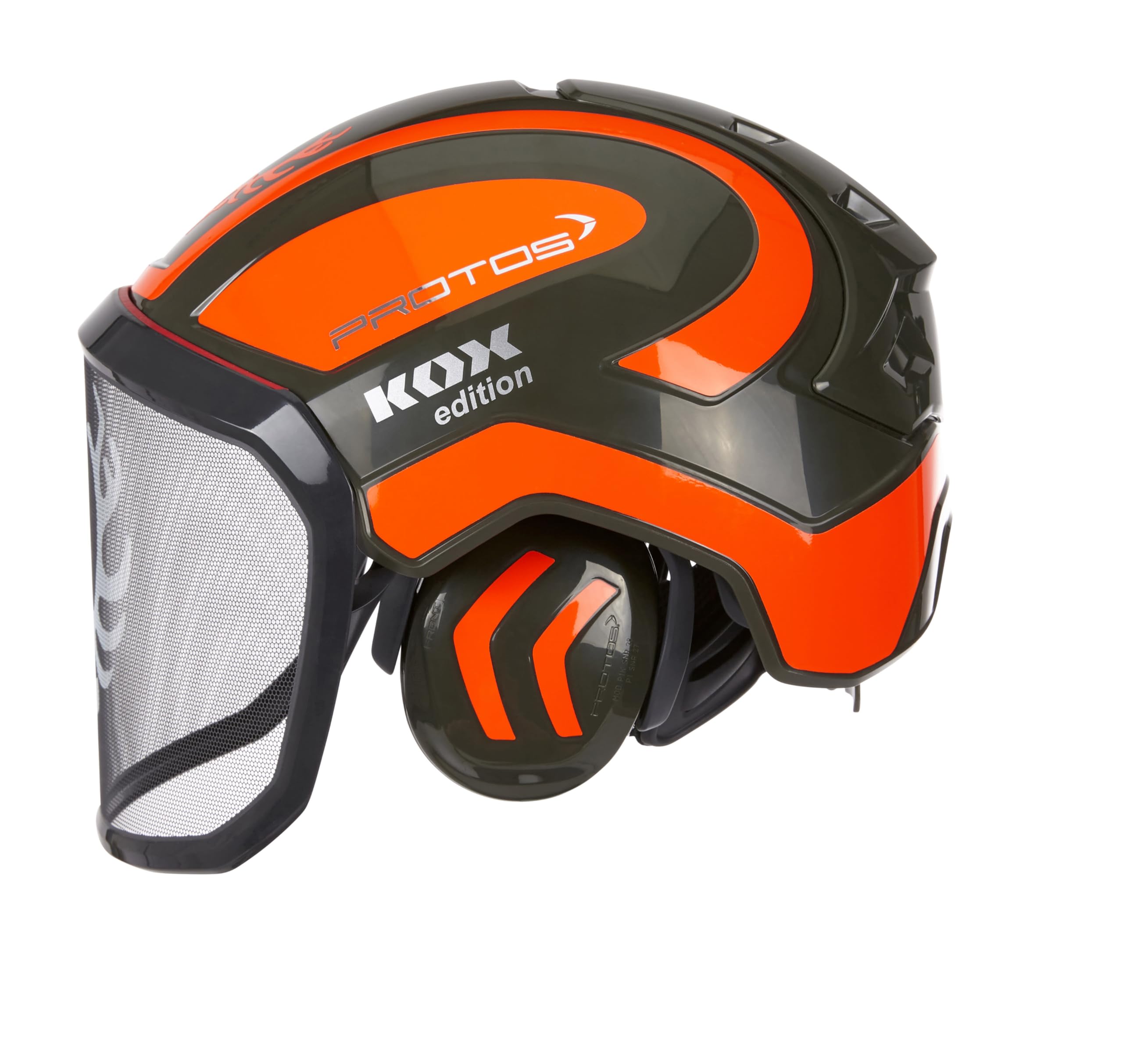Protos Forsthelm/Schutzhelm KOX Edition mit Gehörschutz und Visier Integral Forest Olivgrün/Neonorange KOX Edition Olivgrün/Neonorange mit Ätzmetallvisier F39