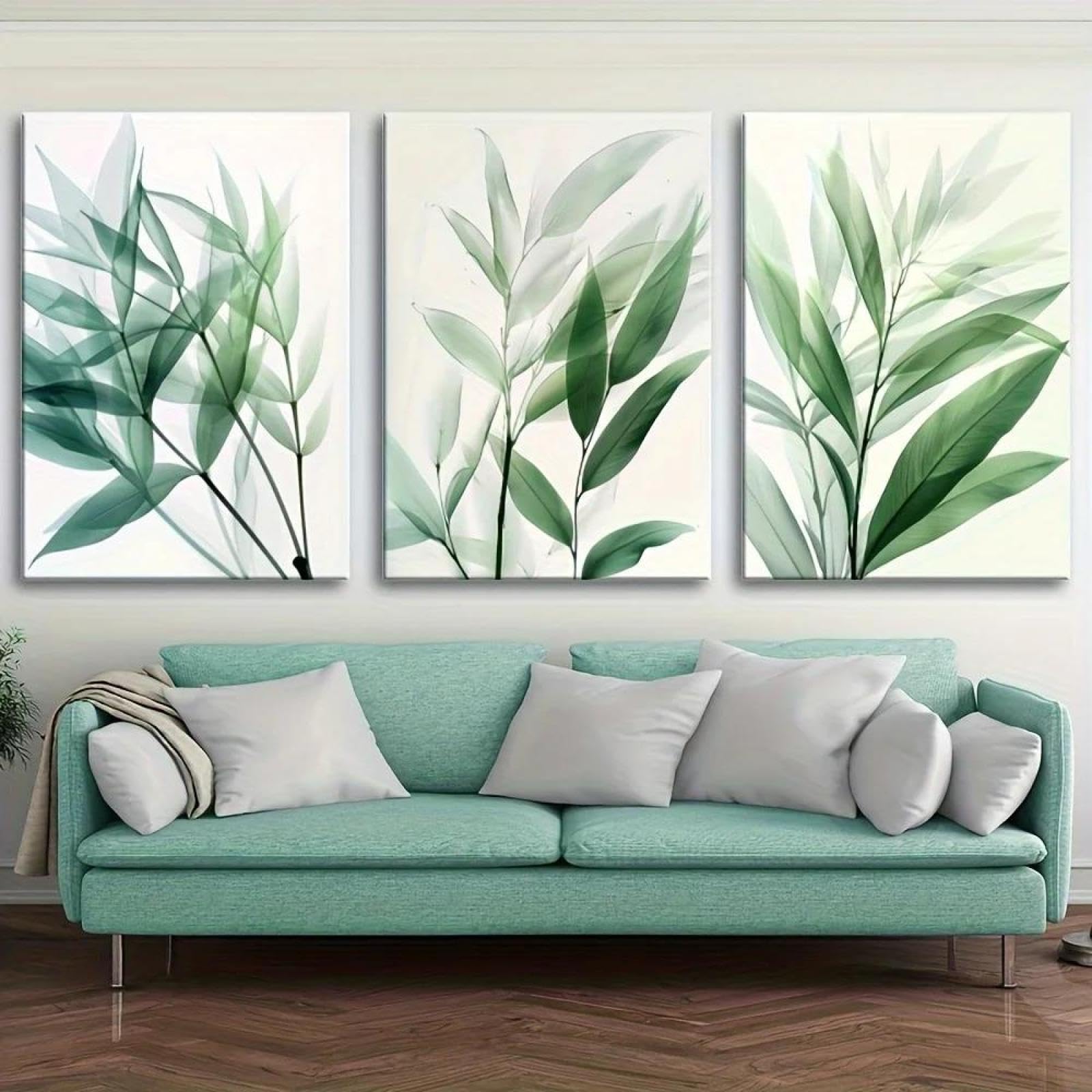 Baibexing Abstract Green Plant Leaves Canvas Painting Poster And Prints Wall Art Picture For Office Living Room Home Decor 30X40Cmx3Pcs Unframed