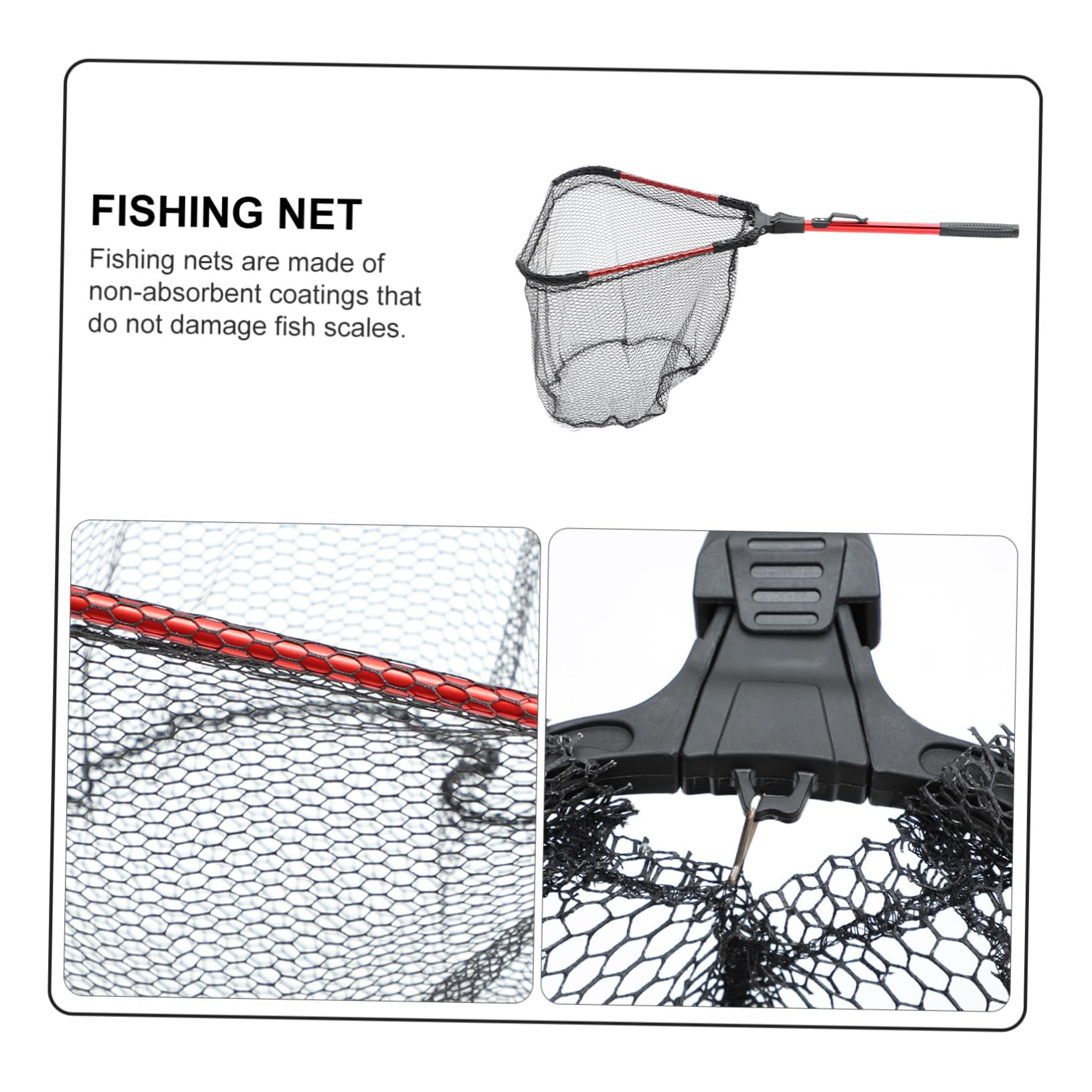 Red de Pesca Manual Telescópica Triangular Plegable de Aleación de Aluminio Reforzada Mango Rojo para Pesca en Ríos Lagos y Embarcaciones