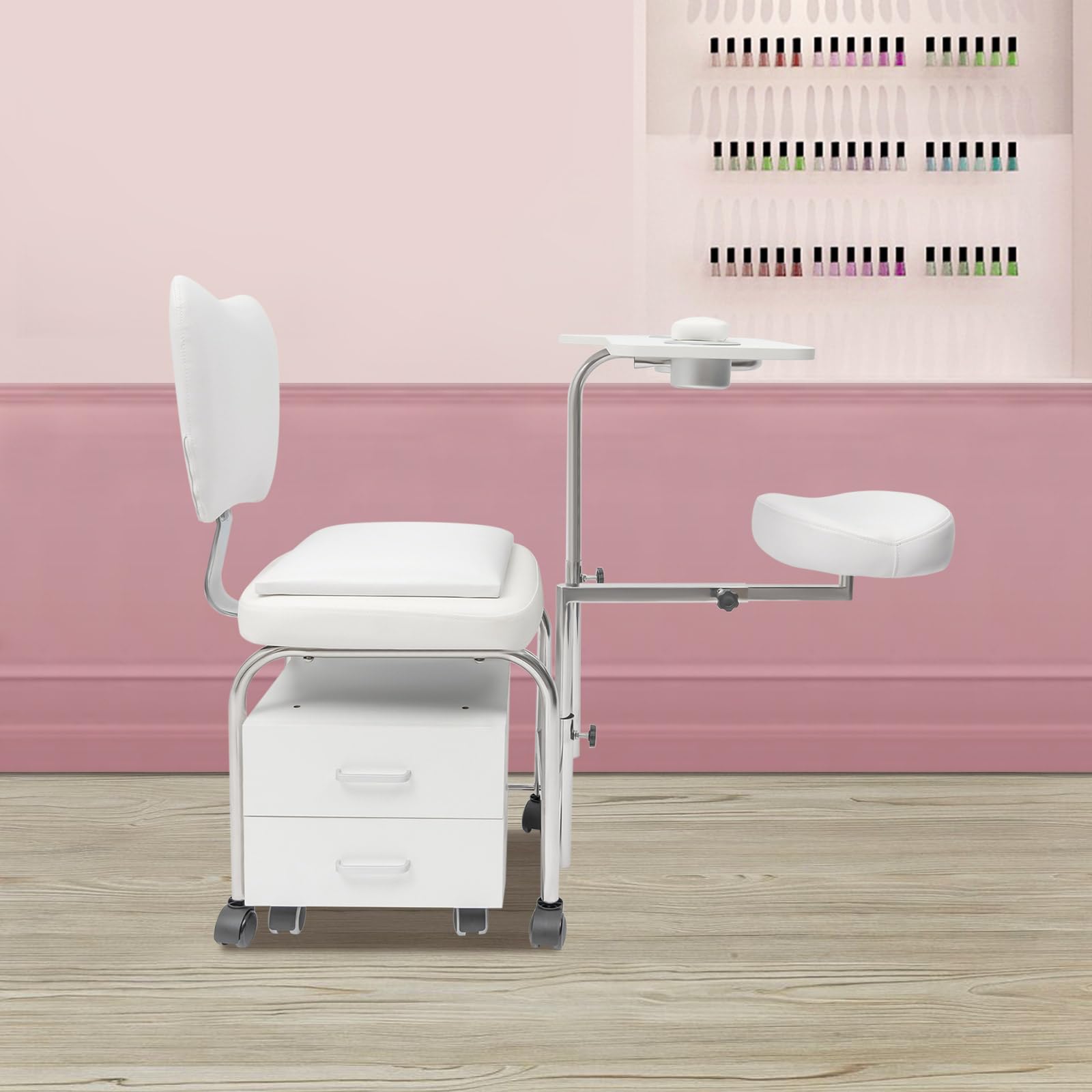 Silla de pedicura y manicura profesional con ruedas giratorias, cajones, ajustable para salones de belleza