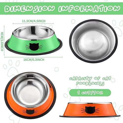 Miniatura 2 de Nuogo Paquete de 12 cuencos de acero inoxidable para perros y gatos con base de goma de 7 onzas, cuencos antideslizantes para agua para gatos, plato