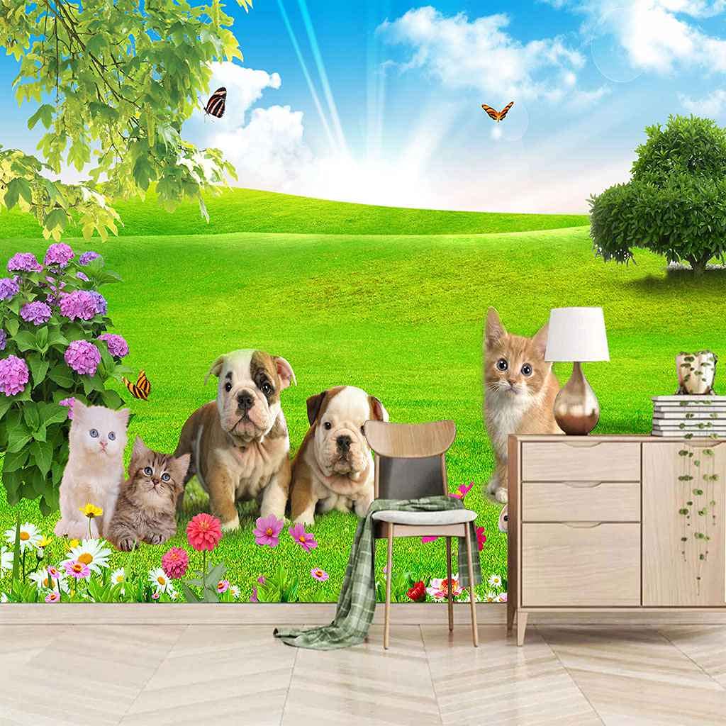 Papier peint photo chien effet trompe l'oeil mural 3D géant