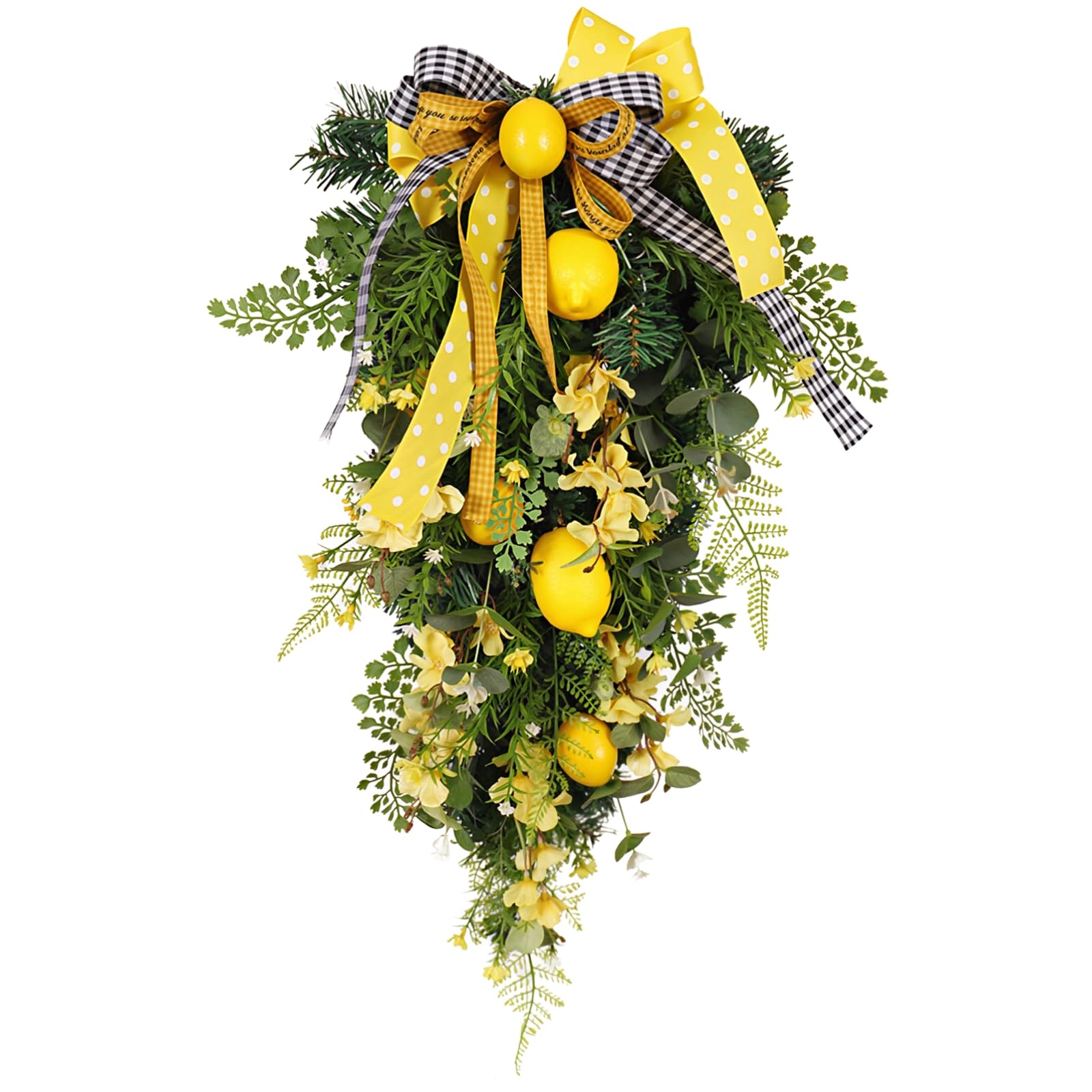 Ghirlanda di limoni primaverili, decorazione artificiale da appendere con fiori, compatibile con luci a batteria, decorazione per interni ed esterni, giallo e verde, 15.8 x 27.6 in / 40 x 70 cm