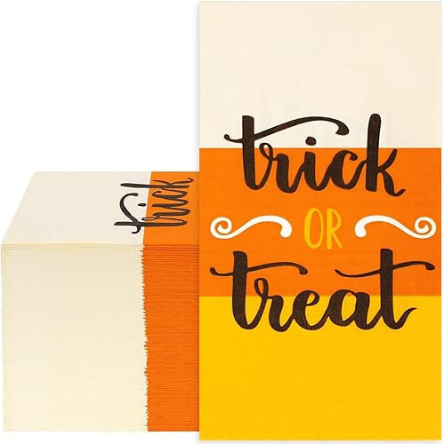 Whaline Servilleta de papel para invitados de Halloween, 4.3 x 7.8 pulgadas, servilletas desechables de dulce o truco, servilletas de color maíz
