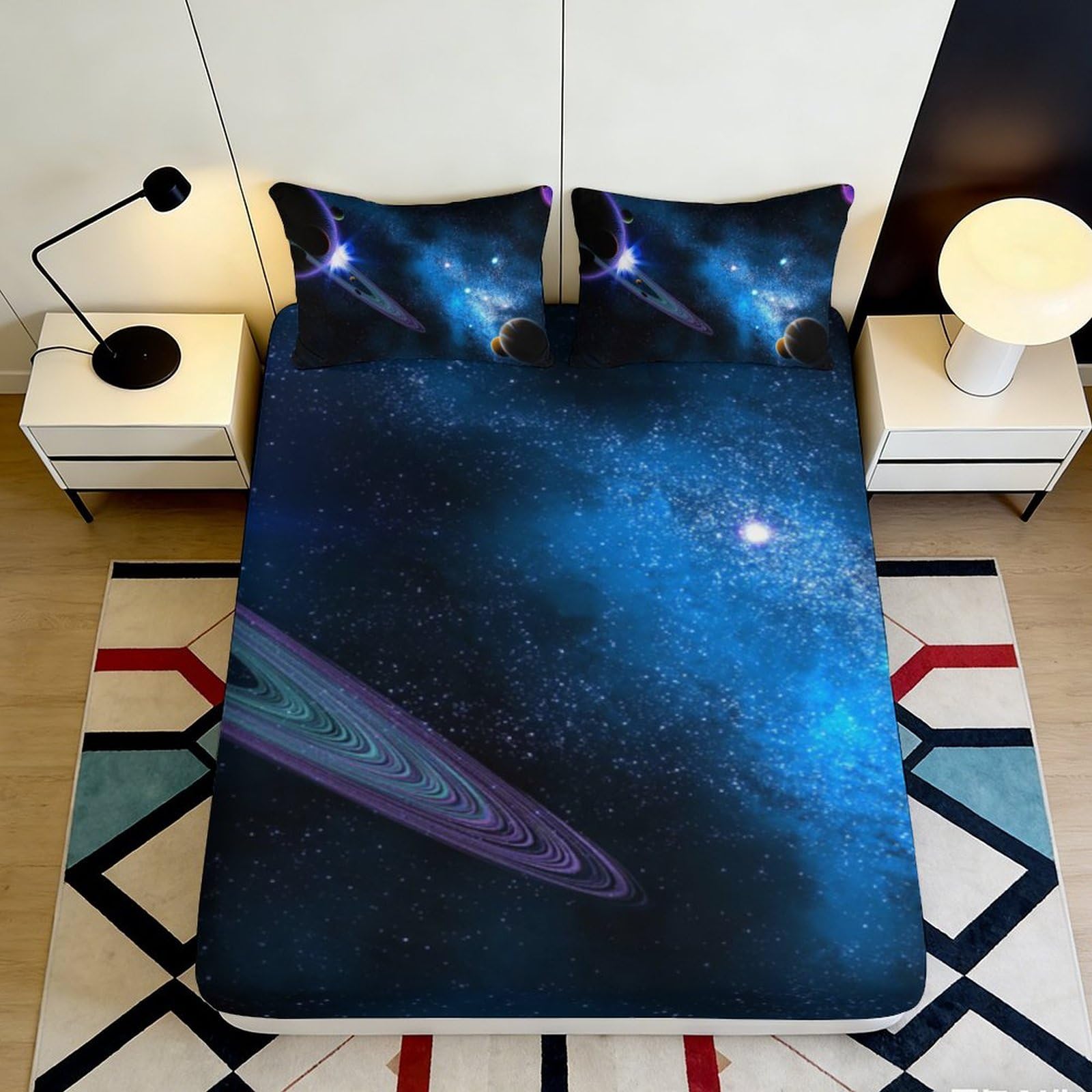 Luxury galaxy Fitted Sheet, 3D Printed, soft touch Microfiber, wrinkle resistant, bedroom decor, guest room bedding, dustproof 90x200x25cm