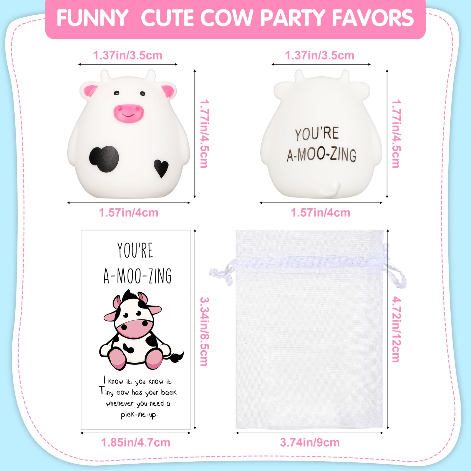 Cholemy 30 Sets Employee Appreciation Gift Include Cow Bath Toy Inspirational You're A-moo-zing Card Bag End of The School Year Gifts for Student Teacher Coworker Farm Animal Cow Party Baby Shower