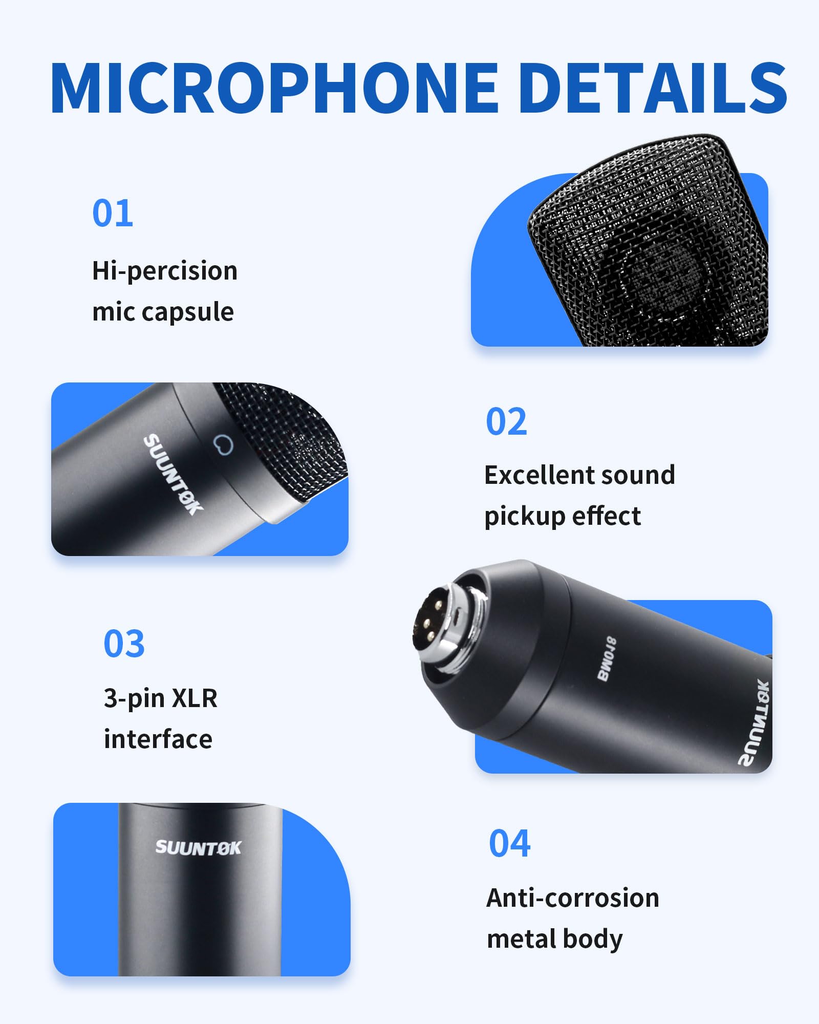 SUUNTOK XLR Condenser Microphone Recording Microphone for PC Computer Home Studio Cardioid Podcast Mic Kit for Streaming ASMR - Image 4