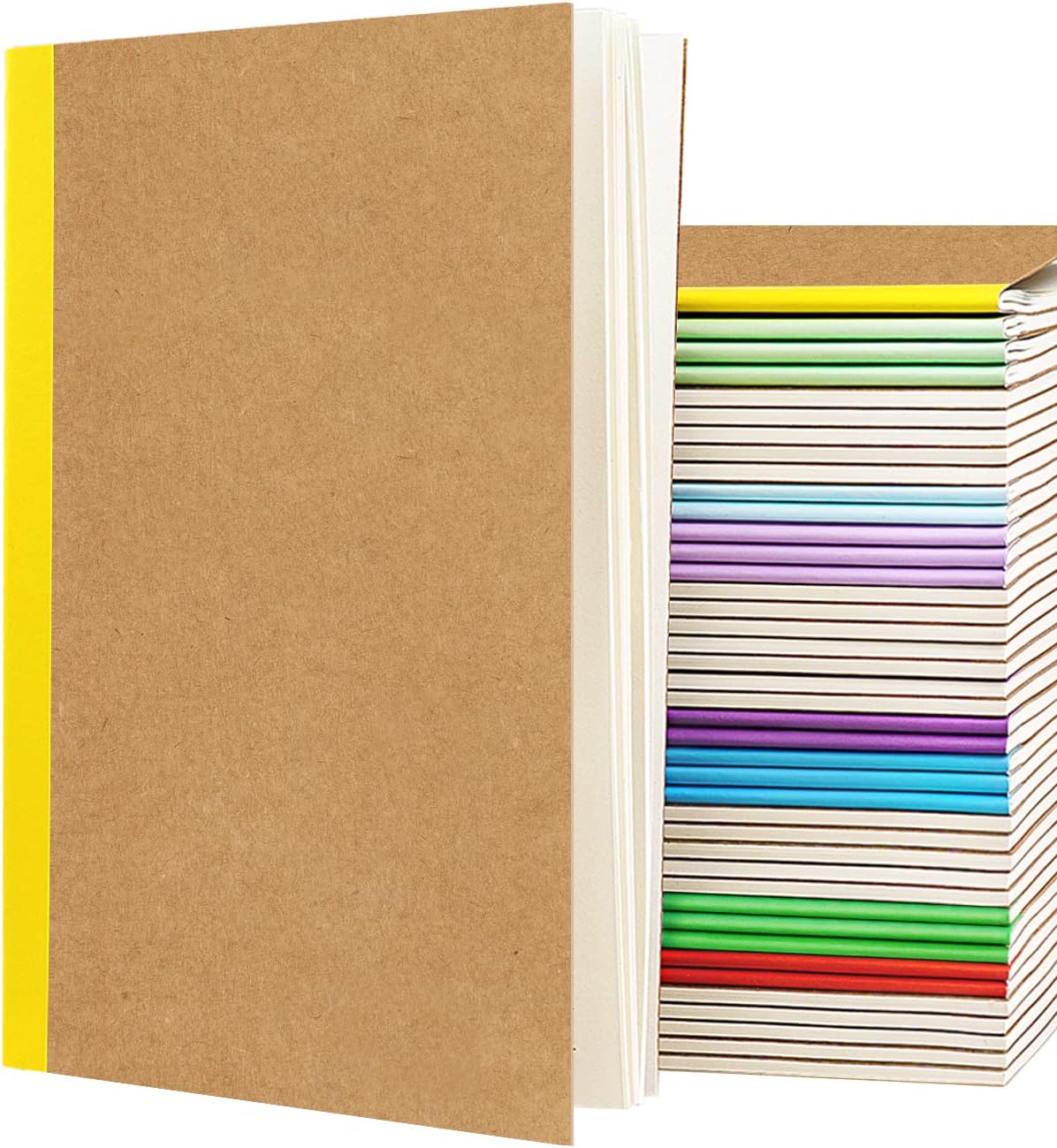 Gwybkq A5 Lined Kraft Composition Notebooks Bulk 40 Pcs(5.5x8.3) College Ruled with Rainbow Spine,Journal Notebook for Women Girls College Students Office School Supplies, 60 Pages/30 Sheets