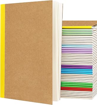 Gwybkq A5 Lined Kraft Composition Notebooks Bulk 40 Pcs5.5x8.3 College Ruled with Rainbow Spine,Journal Notebook for Women Girls College Students Office School Supplies, 60 Pages/30 Sheets