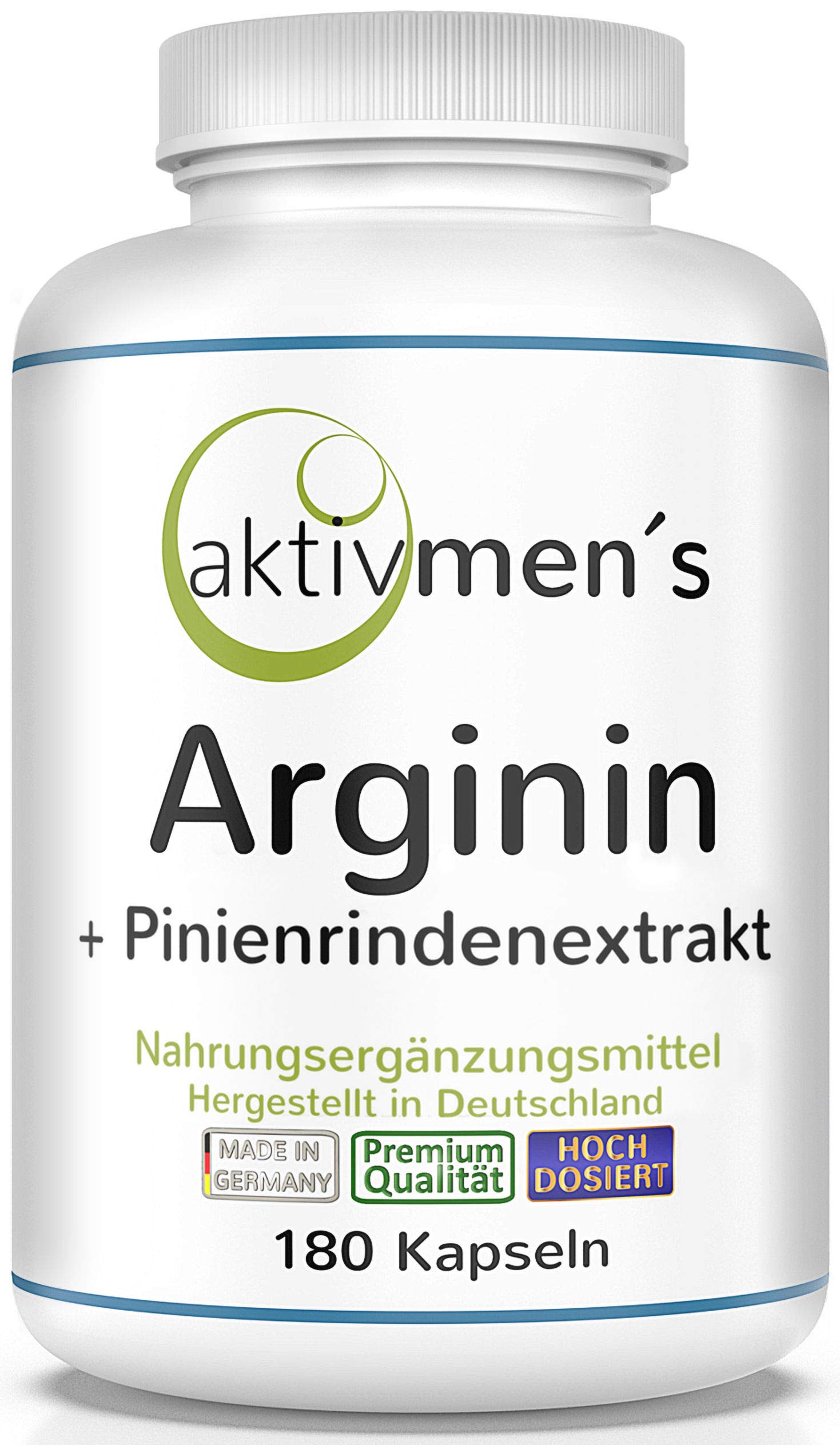 Arginin plus Pinienrindenextrakt hochdosiert - 180 Kapseln - L-Arginin Base + Pinus pinaster Extrakt - 1 Dose (1x135g) 100,00% VEGAN + laborgeprüft