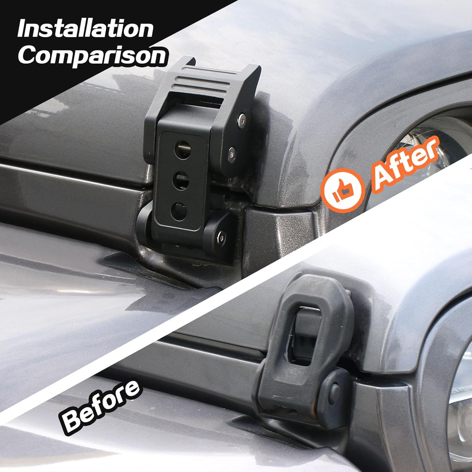 JeCar Aluminum Hood Latches for 2007-2018 Jeep Wrangler JK JKU 2018-2024 2025+ Jeep Wrangler JL JLU Gladiator JT Hood Latches Locking Kit