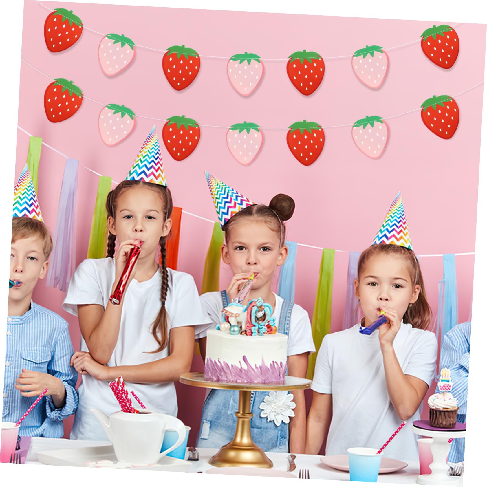 TOYANDONA 20 Piezas De Cuerda De Papel Guirnalda De Fiesta Banderines De Fresa Decoración para El Aula Decoraciones Colgantes para Fiesta Guirnalda De Fresa Suministros De Fiesta