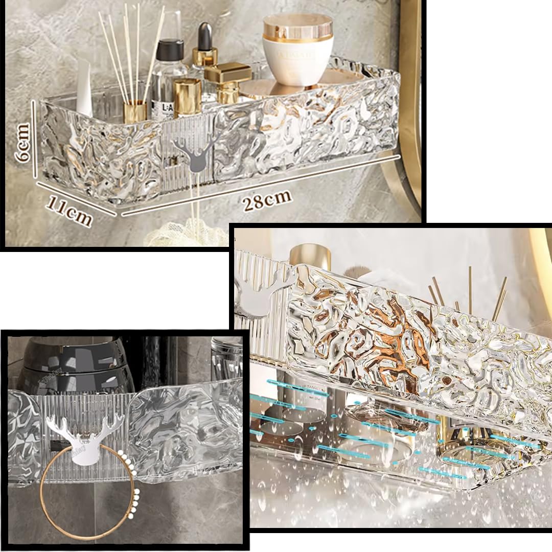 Clear Shower Shelves, Acrylic Shower Shelves, Clear Shower Caddy, Mirror Shelf, Wall Mount Organizer, Adhesive Acrylic Shelves Bathroom & Kitchen No Drill (Set of 2)