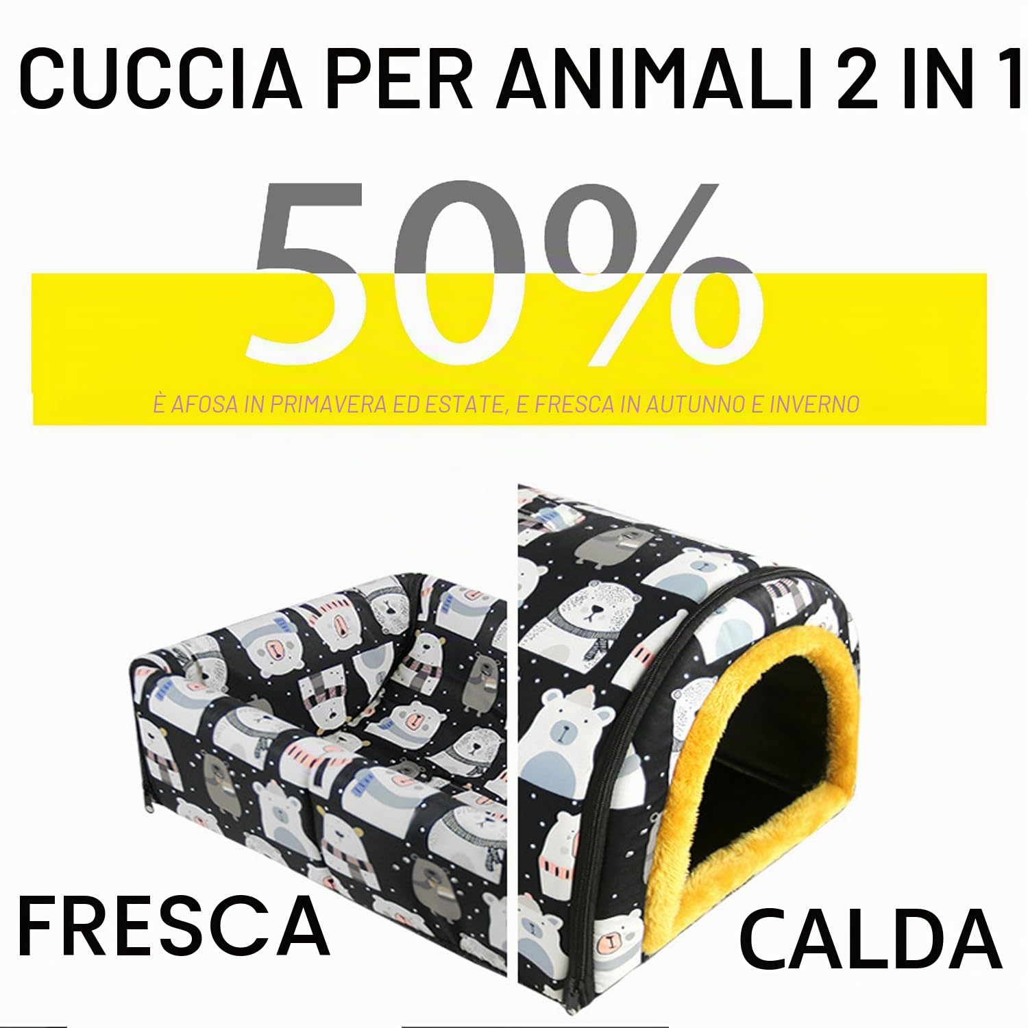 Grande Cuccia Casa per Cani 2-in-1 Grotta Calmante per Animali Impermeabile, Lussuosa Cuccia Casa per Cani con Cuscino Morbido Rimovibile, Base Antiscivolo Cuccia per Cani da Esterno per Gatti Cani