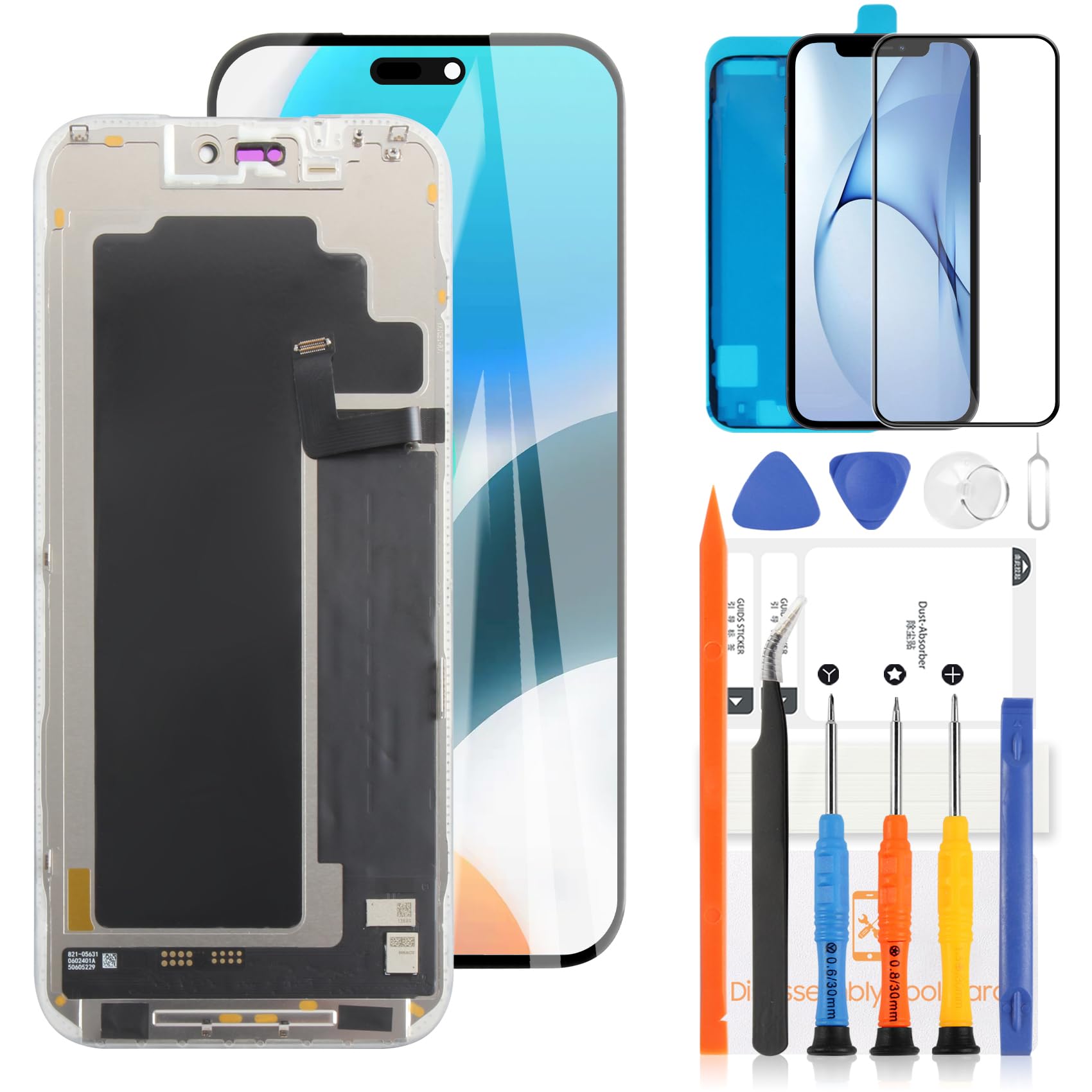 LADYSON Pantalla LCD para iPhone 17 Pro Max, pantalla de repuesto OLED de 6.9 pulgadas, pantalla completa con ProMotion 120Hz, grado OEM, suave OLED, compatible con tono real e identificación facial