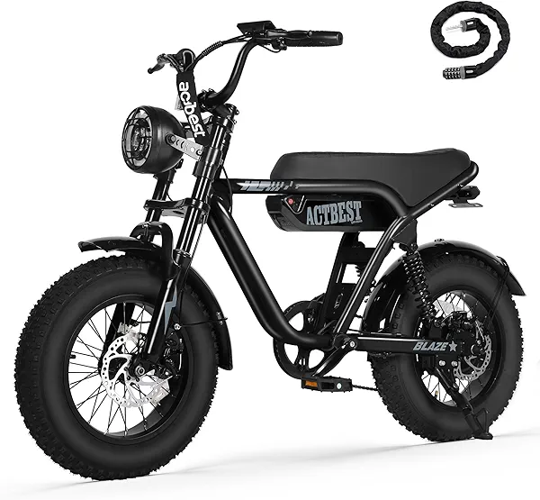 ACTBEST Blaze 16"/20" Electric Bike for Adults/Teens, Peak 1200W/1500W, 55-75 Miles, 499WH/748WH Fat Tire Ebike, 25Mph/28Mph+ Full Suspension Electric Motorcycle on Mountains/Snow/Sandy