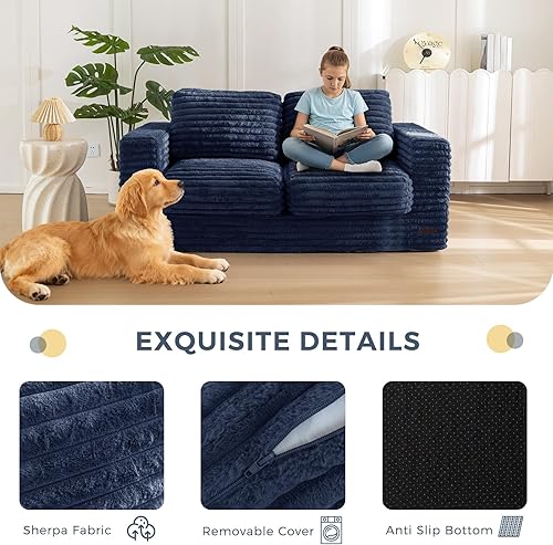 Miniatura 112 de MAXYOYO Puf gigante para adultos, sofá tapizado de suelo con almohadas y reposabrazos, puf grande de felpa, sofá para dormitorio, sala de estar,