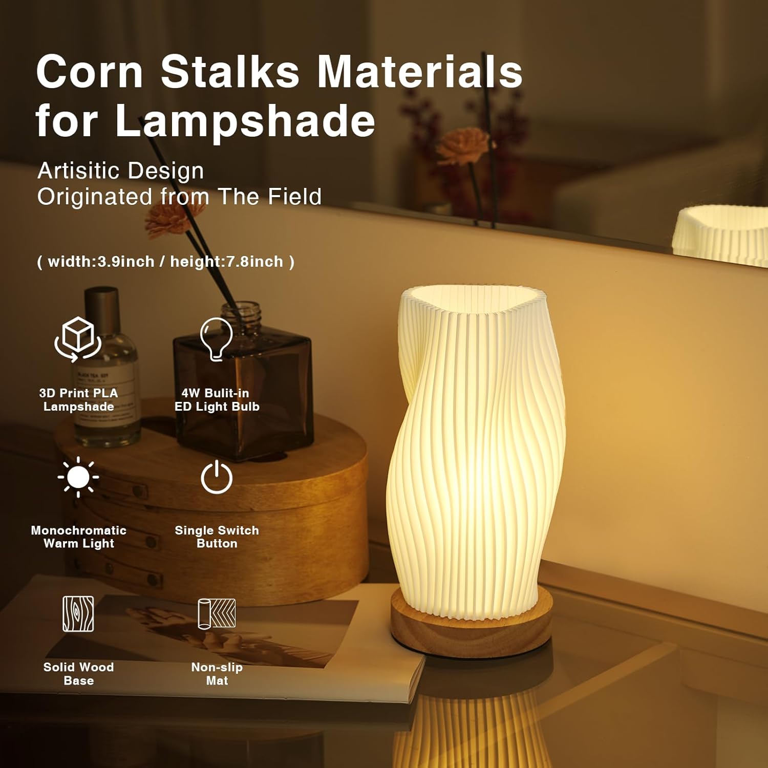 Dawnwake Table Lamp Bedside Lamps for Bedroom, Small Night Stands Desk Lamp, Mood Warm Cozy Lighting, Vintage Boho Cool Mid Century Modern Lamp, Aesthetic Accents Home Room Decor (Warm-A, Medium)
