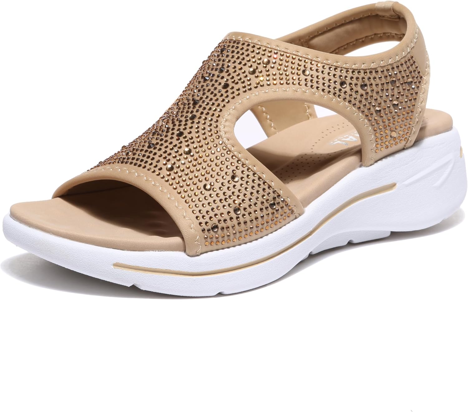 Bernal Women's Fashion Walking Sandals Comfortable Cushion Open-Toe Shoes Slip-On Platrorm Sandals with Diamonds 7 Gold