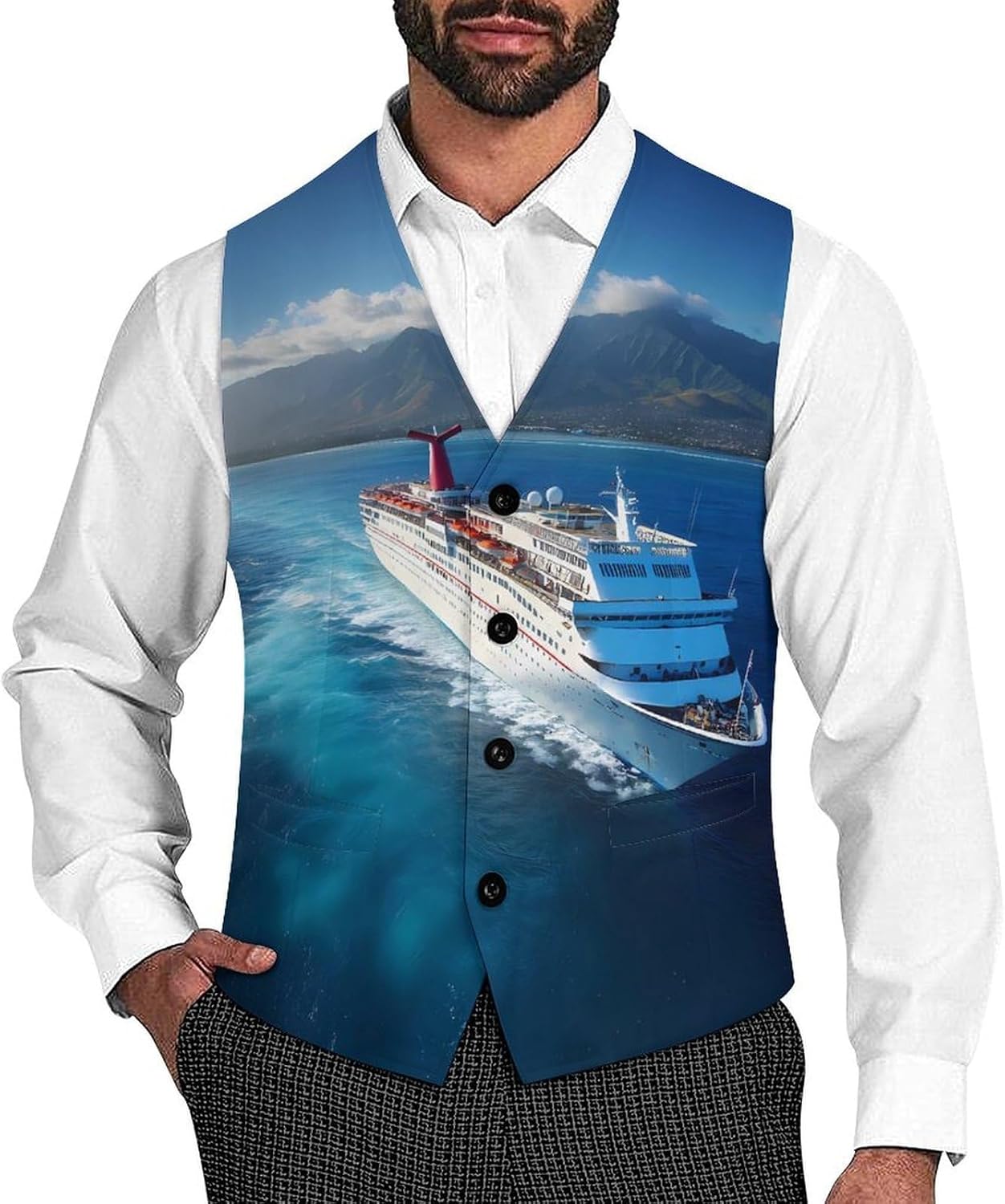 Hawaiian Ocean Sea Cruise Ship Men's Suit Vest Formal Vests Casual Dress Fit Waistcoat Casual Tuxedo for Business
