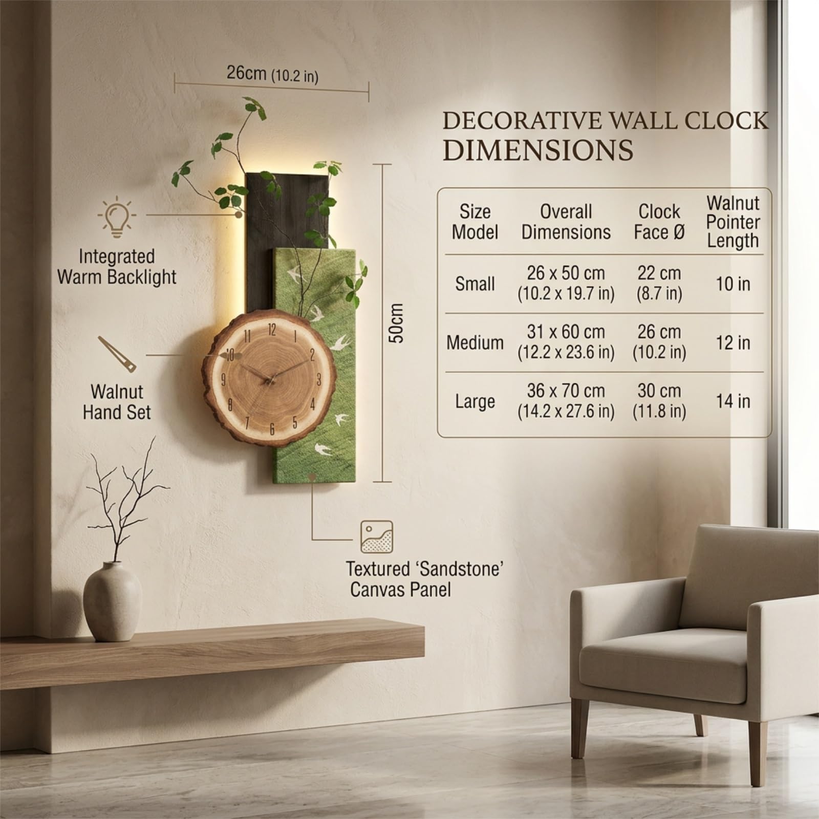 Reloj de Pared Grande para Salón con LED, Reloj 3D Moderno de Madera y Metal, Reloj de Pared Geométrico a Pilas para Cocina Dormitorio Oficina