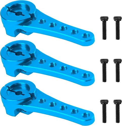 Paquete de 3 servo de aluminio 25T servo brazo de dirección largo compatible con Futaba Savox Power HD Xcore 18 110 TRX4 SCX10 RC Crawler (azul)
