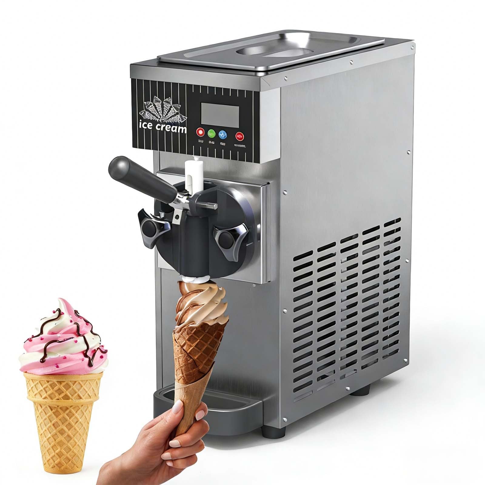 Máquina Comercial De Helado Soft, Máquina Comercial De Helado De Encimera | 4-5L/H, Tolva 2,5L, Control LCD, Limpieza Automática, Acero Inoxidable, Para Cafés, Restaurantes Y Fiestas Domésticas