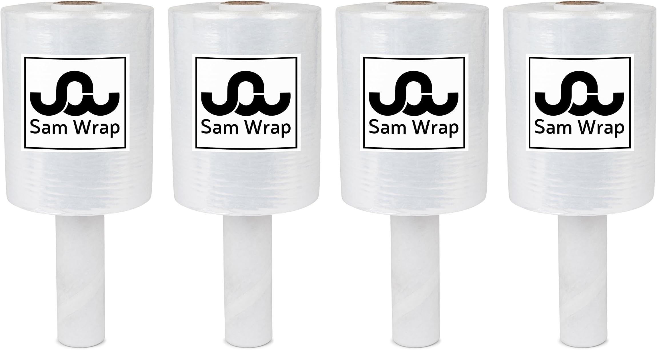(R) Stretch Wrap 5" x 1000' Roll With Handle, 80 Gauge Extra Thick Durable Self-Adhering Plastic Wrap for Moving, Packing Wrap Industrial Strength, Clear Plastic Pallet Shrink (4 Pack)
