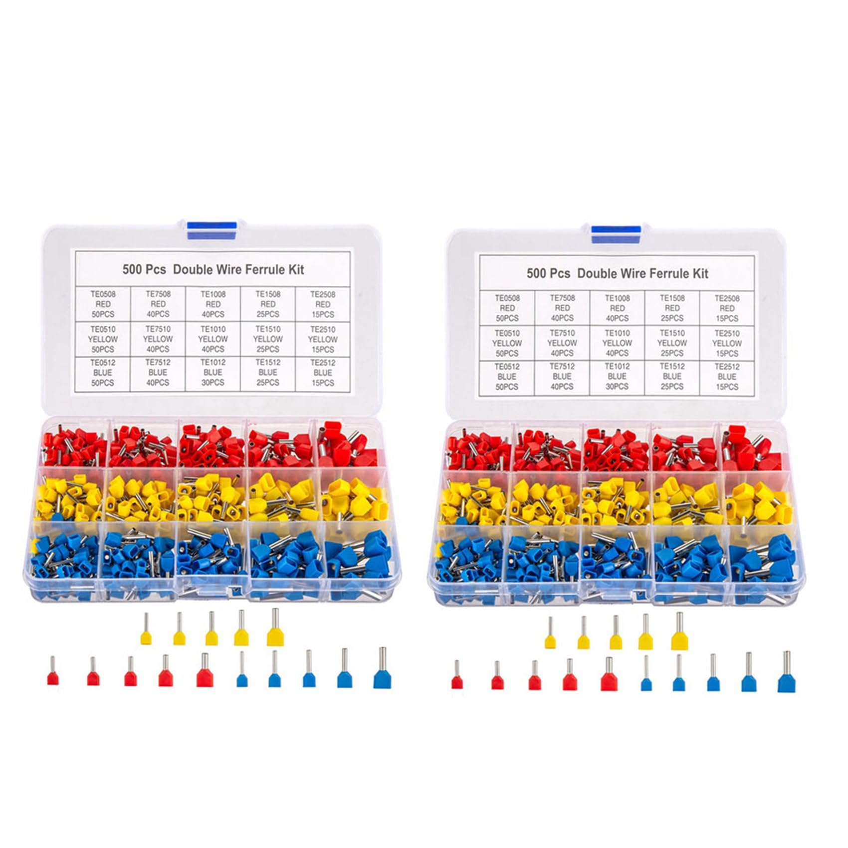 Jnchdghwa As Shown Double Wire Ferrules Kit, 1000Pcs Wire Ferrule Terminals, Insulated Ferrule Crimp Pin Terminals, Cord Pin End Terminal